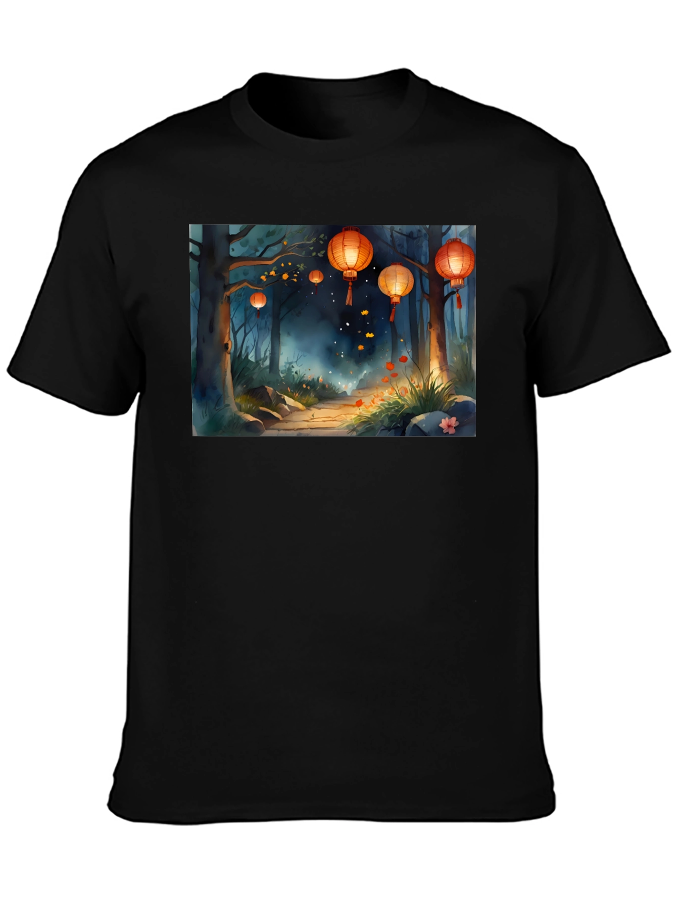 Lantern Forest Graphic Tee - Stylish Black T-Shirt
