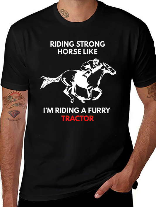 Funny Horse Riding Furry Tractor Graphic T-Shirt