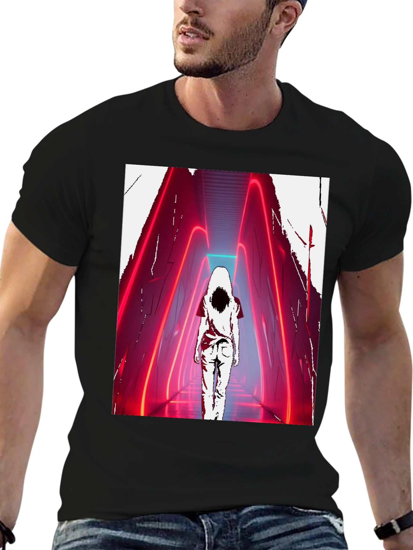 Neon Hallway T-Shirt - Mysterious Aesthetic Graphic Tee