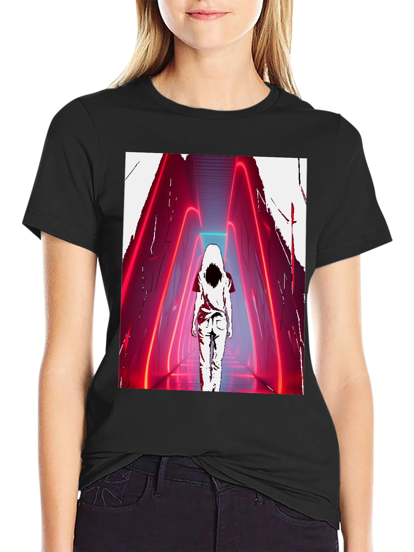Neon Hallway T-Shirt - Mysterious Aesthetic Graphic Tee
