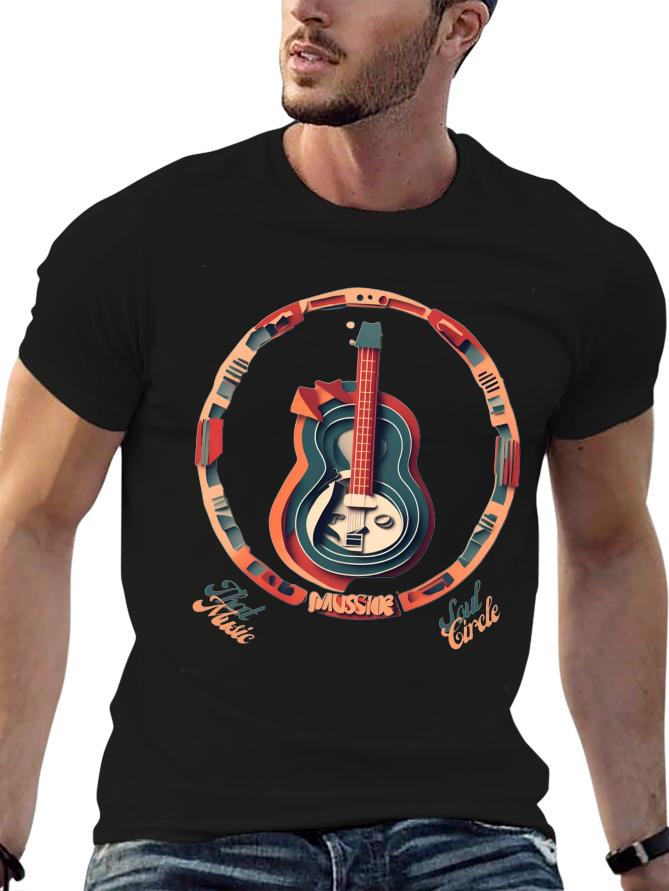 Guitar Circle Graphic Tee - Music Lovers T-Shirt