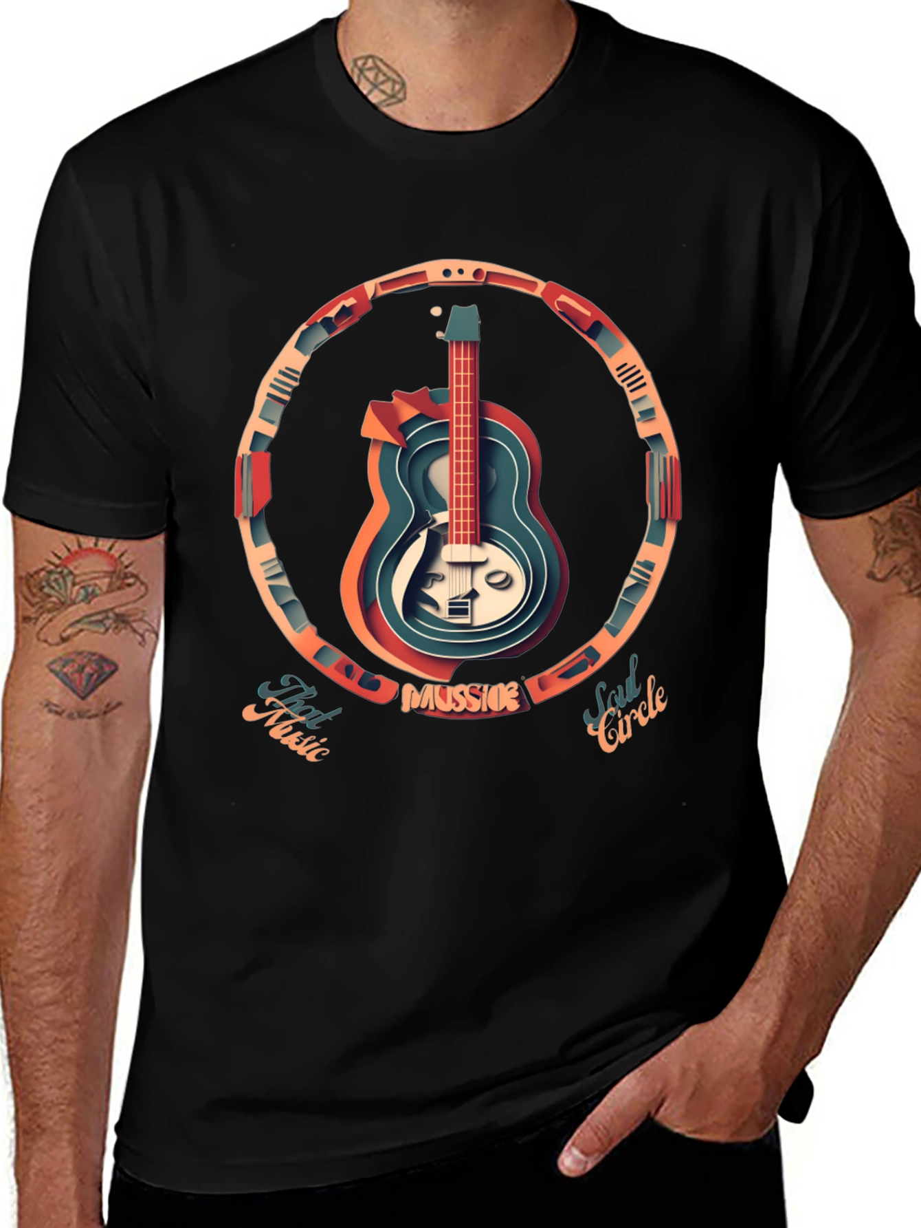 Guitar Circle Graphic Tee - Music Lovers T-Shirt