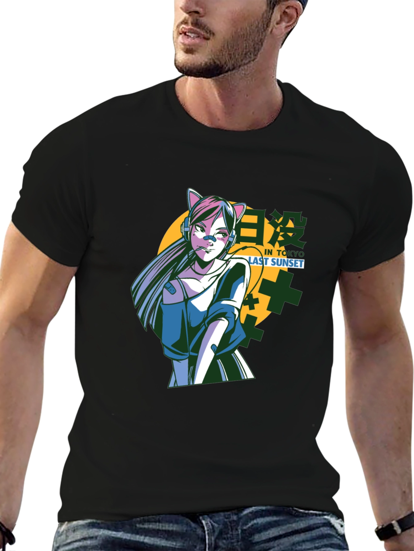 Anime Girl Graphic Black T-Shirt
