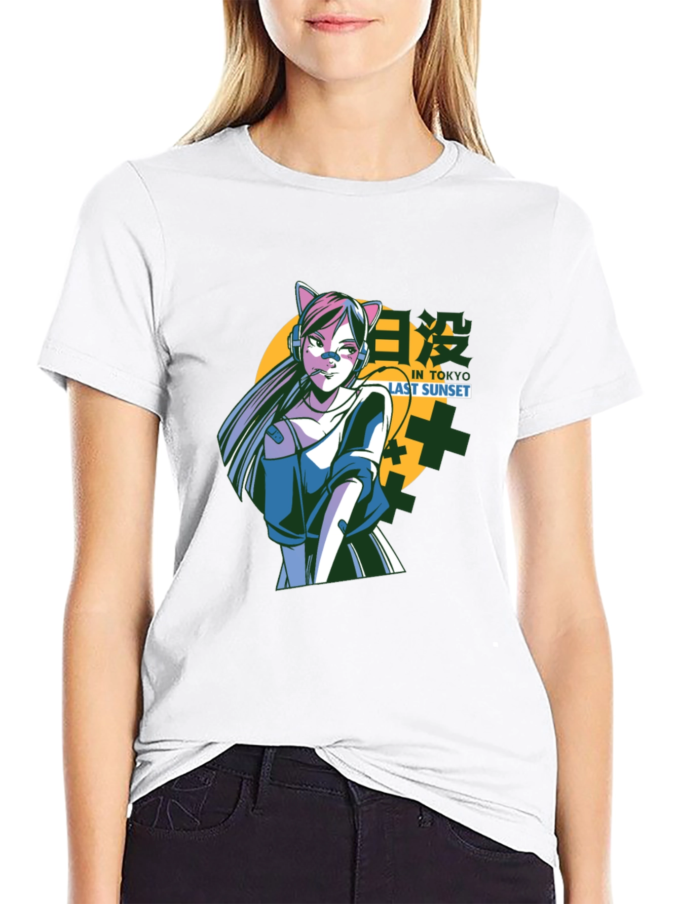 Anime Girl Graphic Black T-Shirt