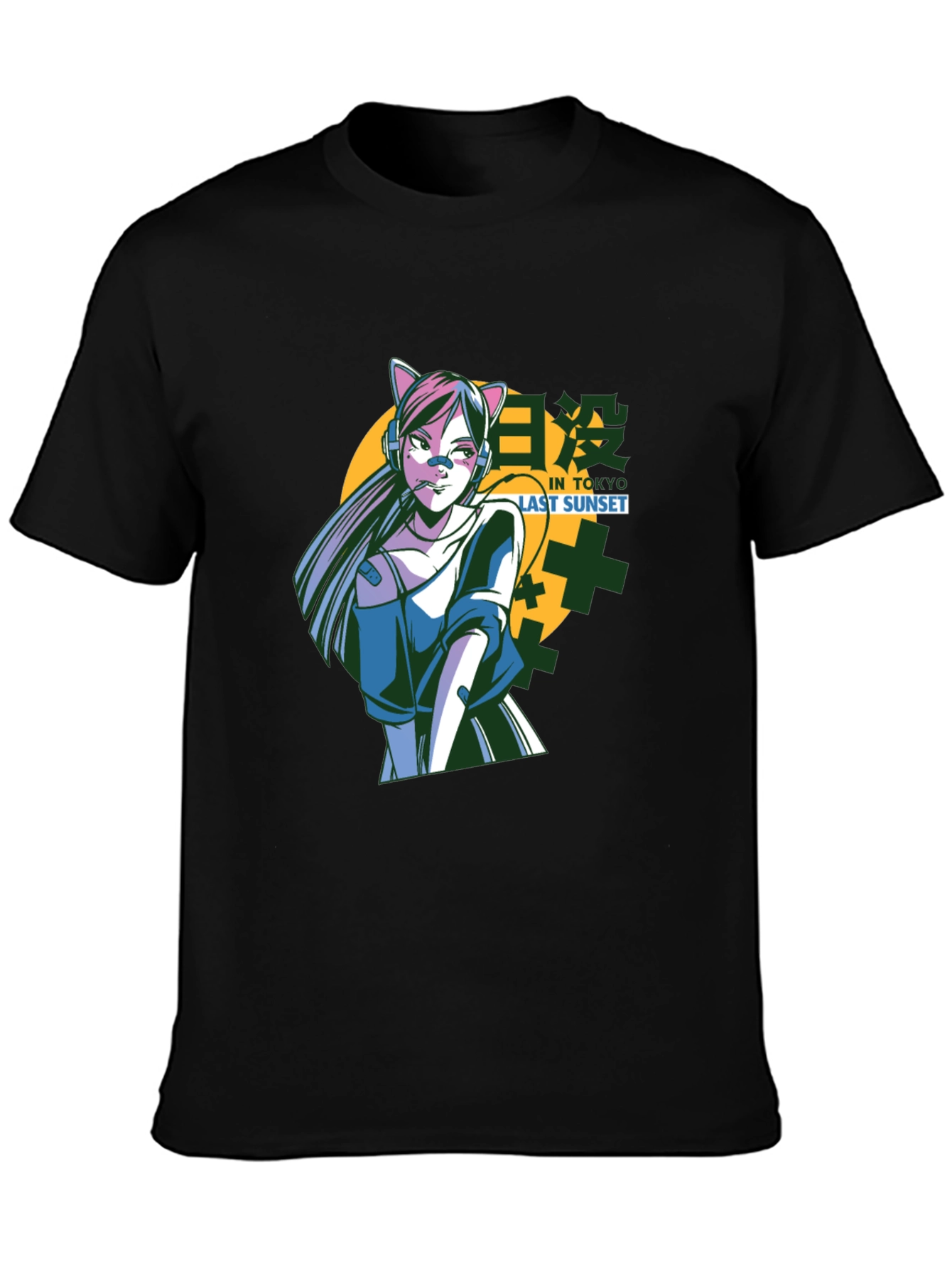 Anime Girl Graphic Black T-Shirt