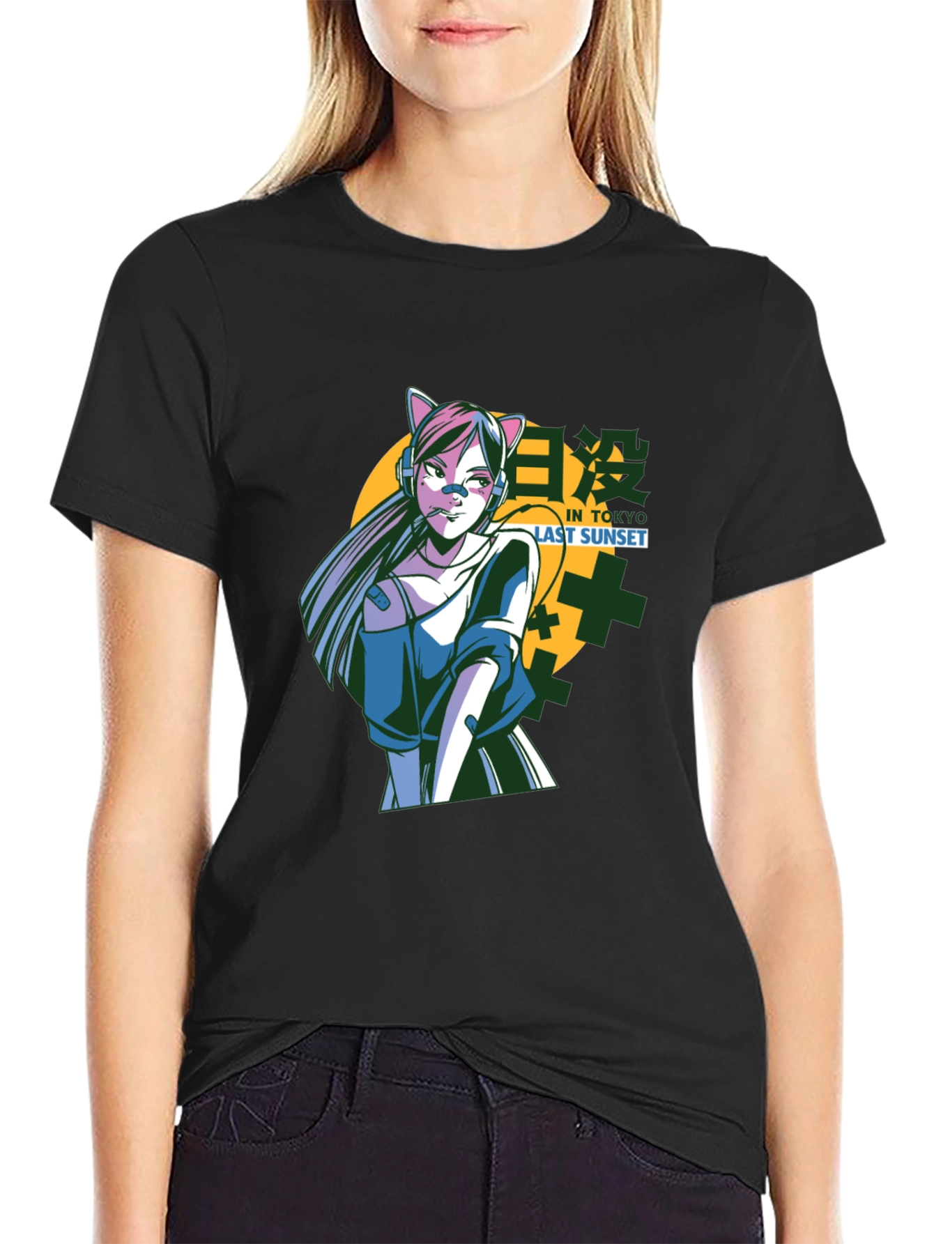 Anime Girl Graphic Black T-Shirt
