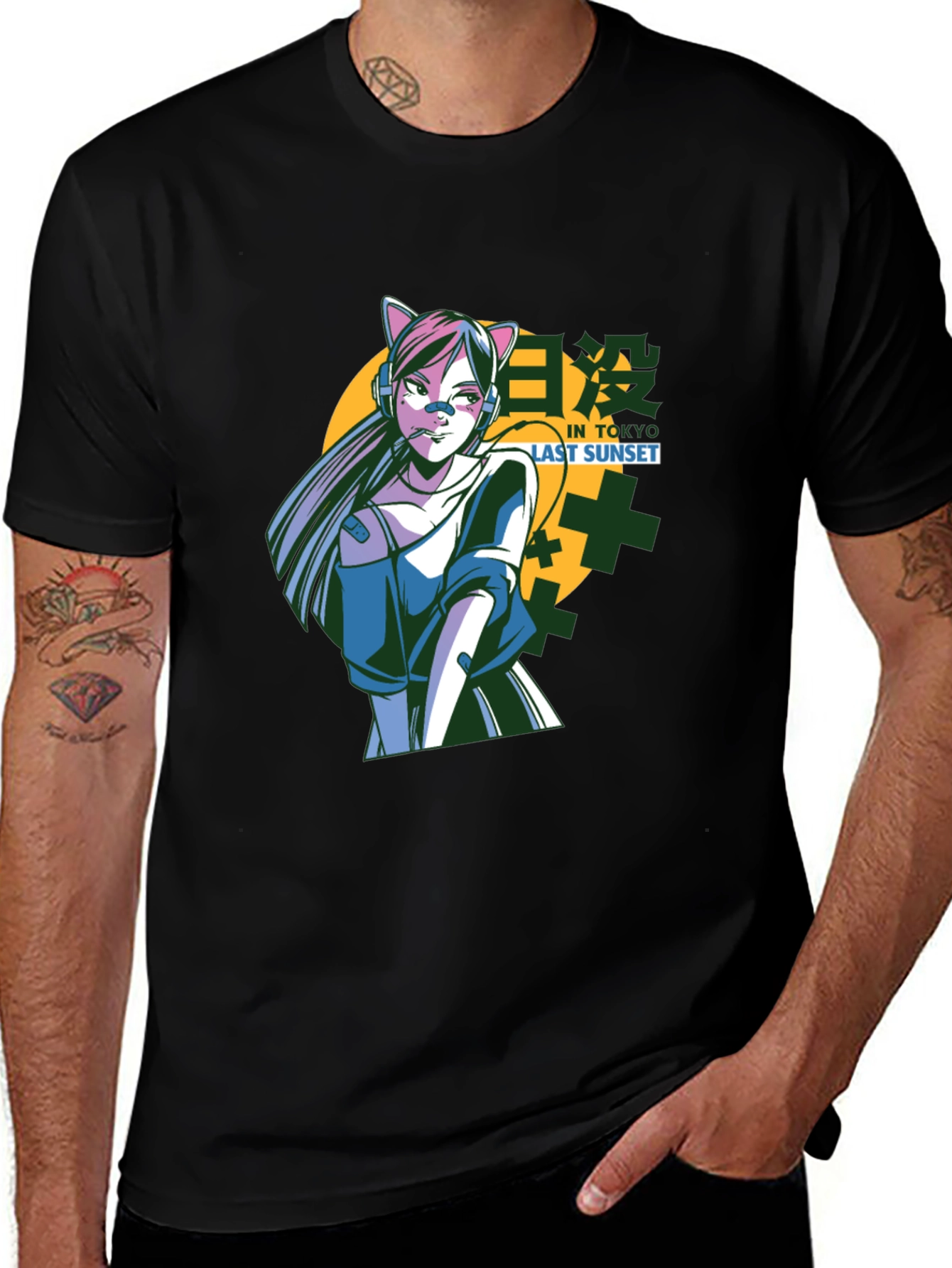 Anime Girl Graphic Black T-Shirt