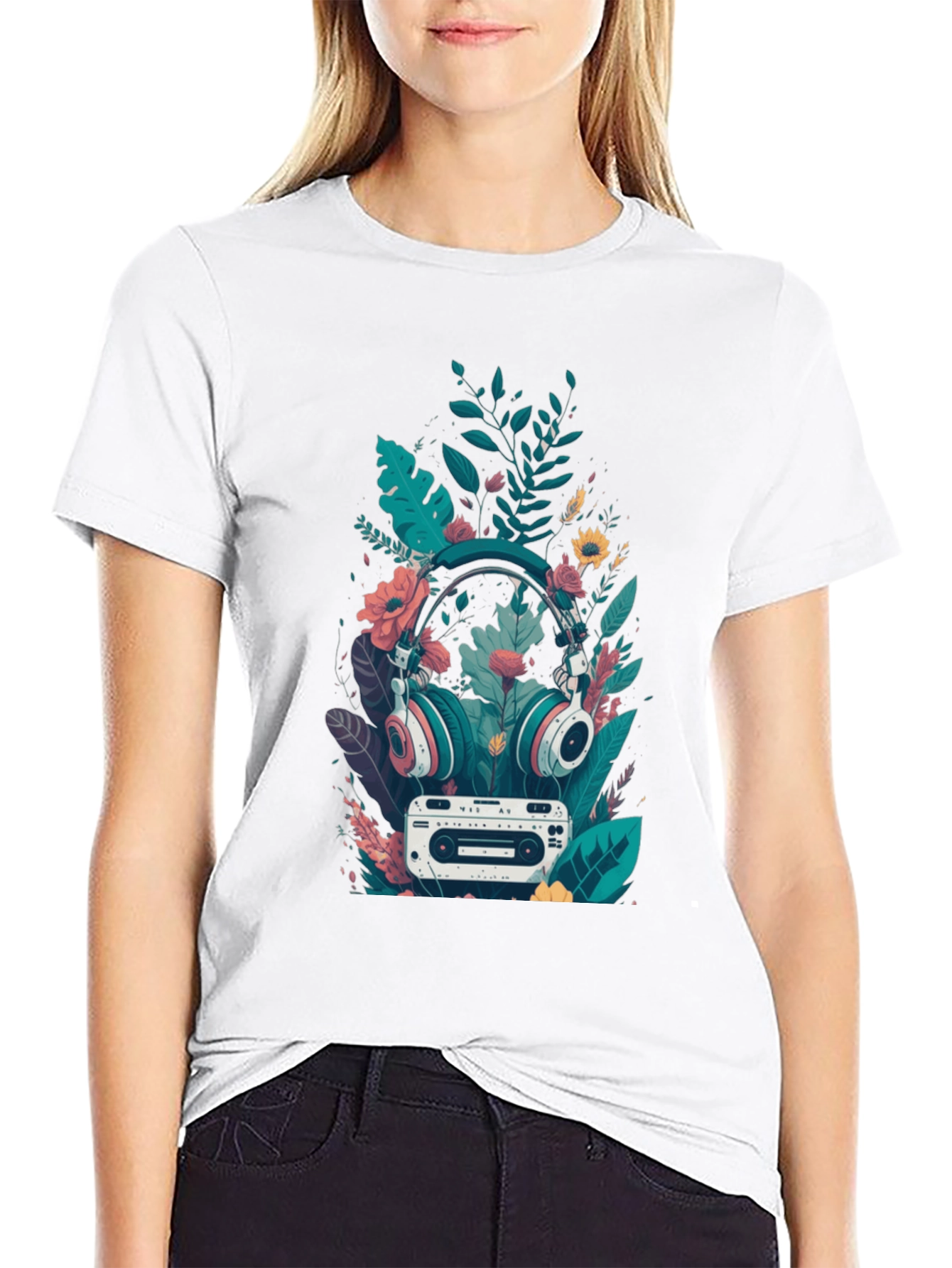 Retro Vibes Graphic Tee - Headphones & Cassette