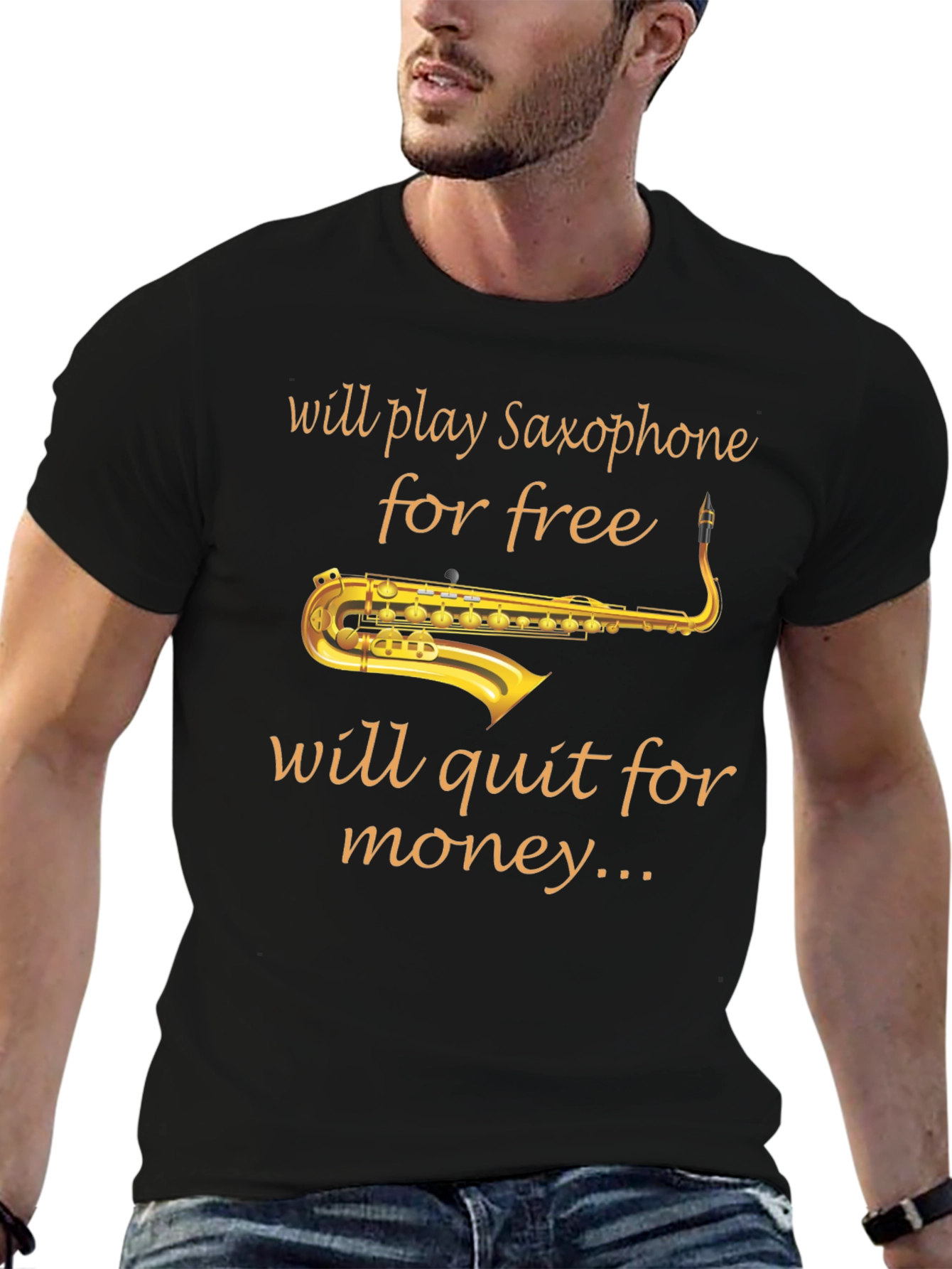Saxophone Player Black T-Shirt - Music Lover Tee