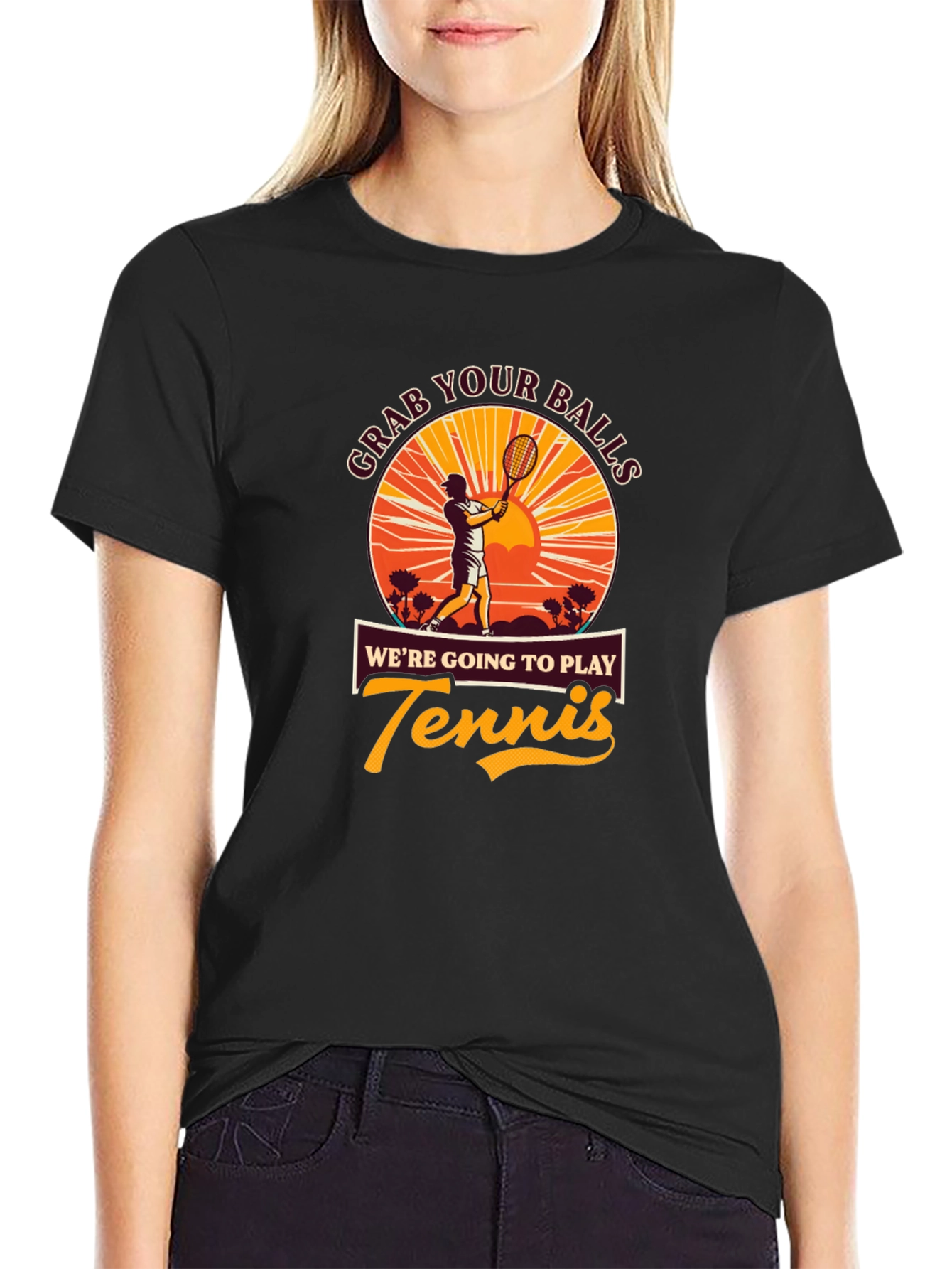 Grab Your Balls Funny Tennis Player Graphic T-Shirt