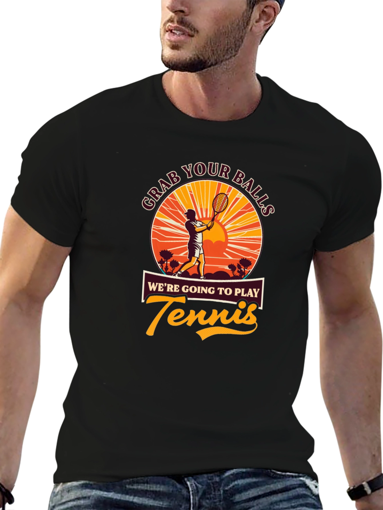 Grab Your Balls Funny Tennis Player Graphic T-Shirt