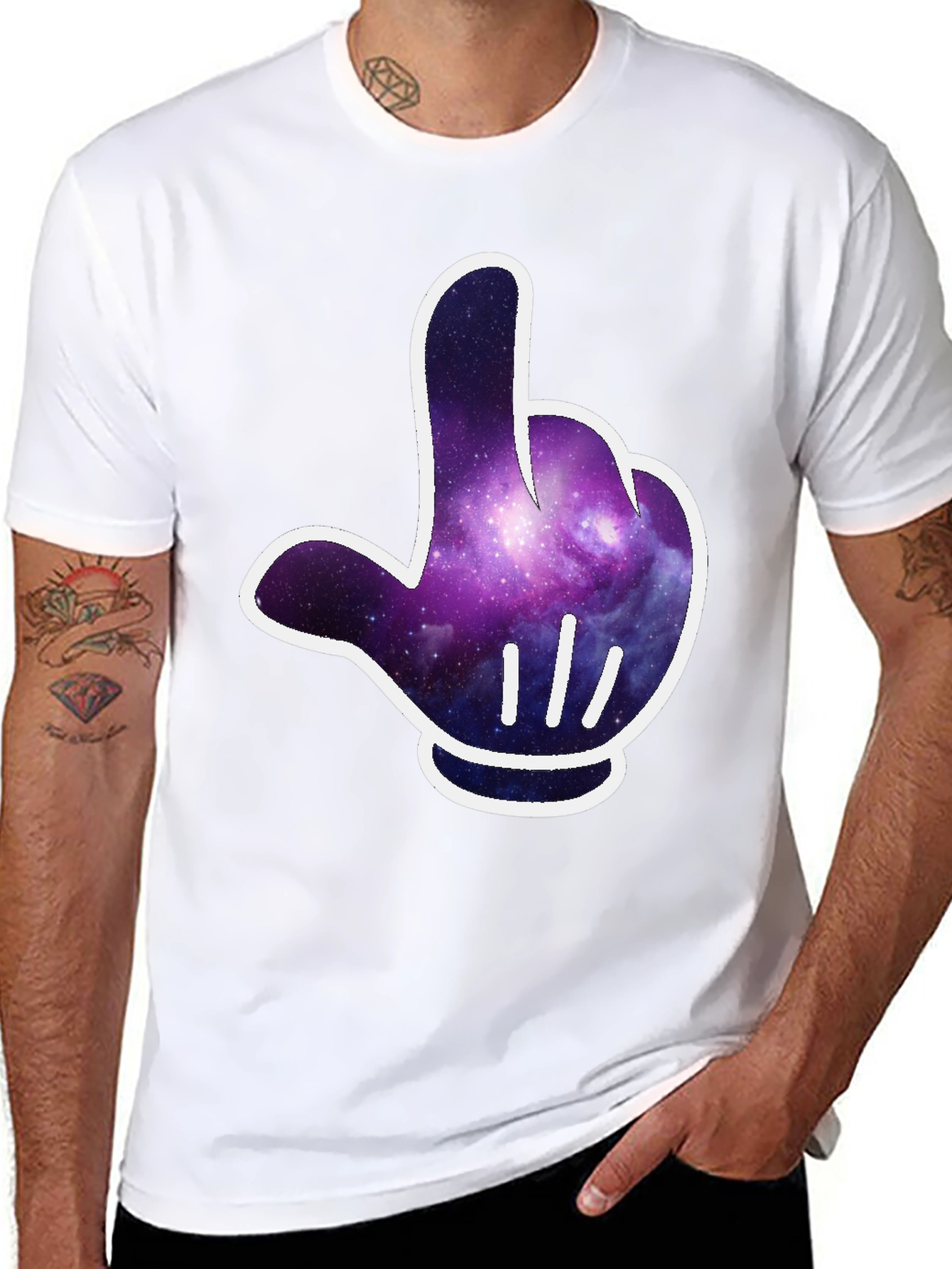 Galaxy Glove Graphic Tee - Cool Cosmic Style
