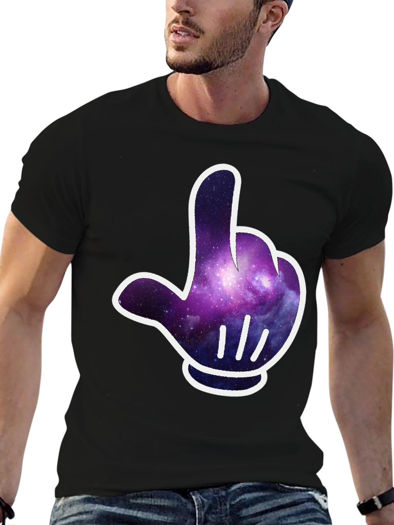 Galaxy Glove Graphic Tee - Cool Cosmic Style