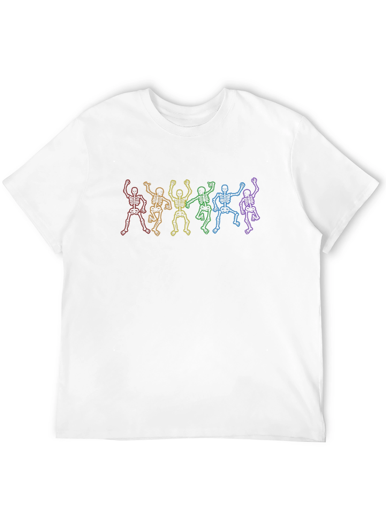 Rainbow Skeleton Dance Graphic Tee - Black Cotton Shirt