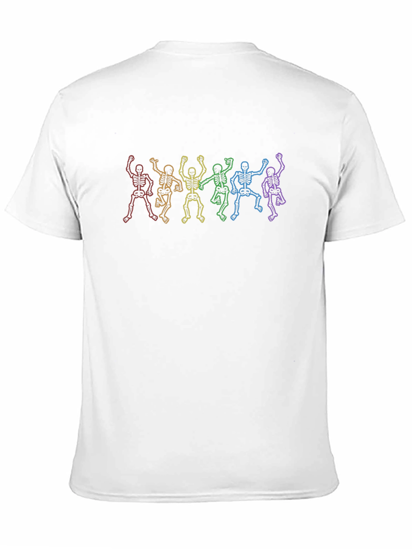 Rainbow Skeleton Dance Graphic Tee - Black Cotton Shirt