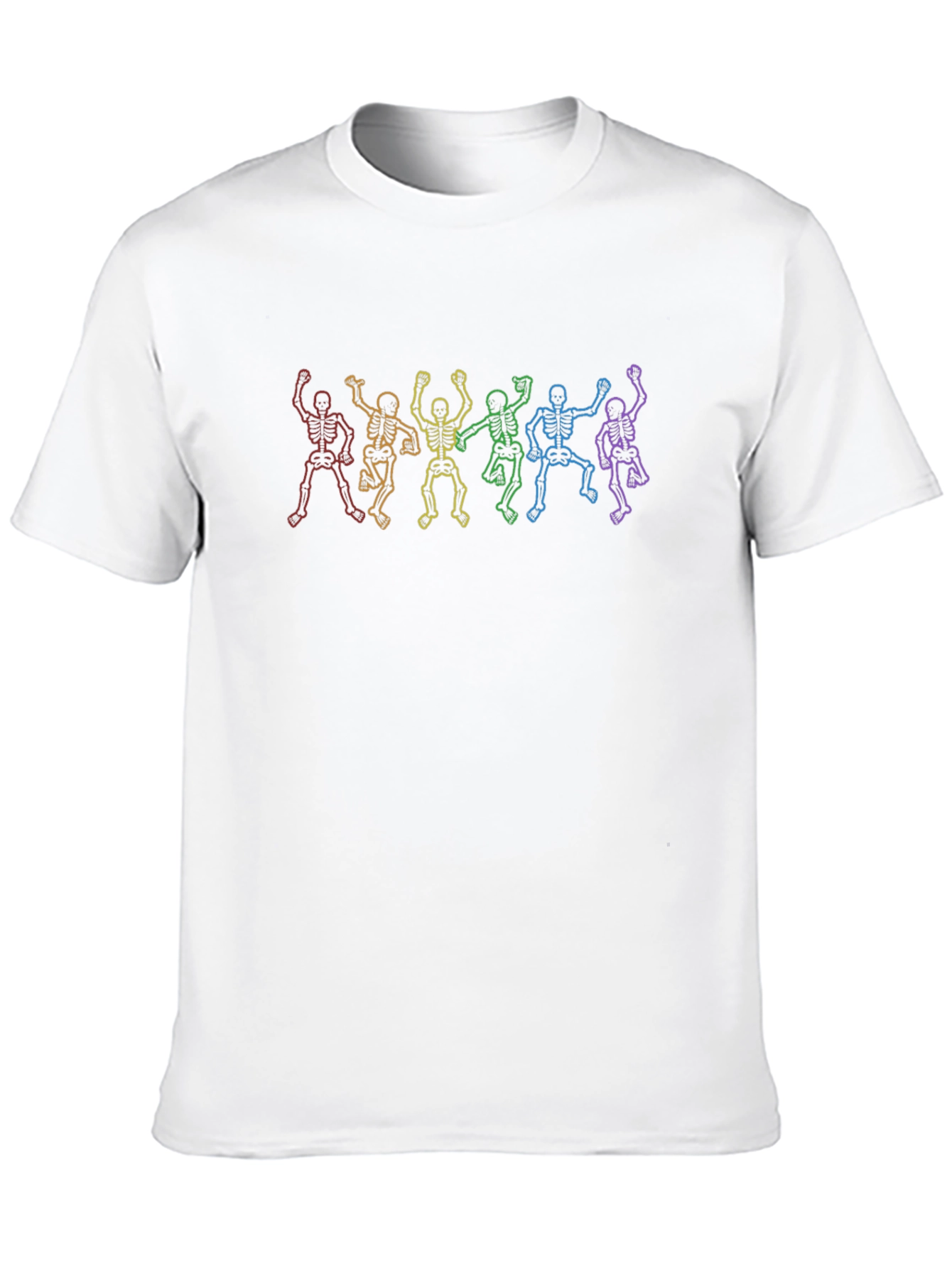 Rainbow Skeleton Dance Graphic Tee - Black Cotton Shirt