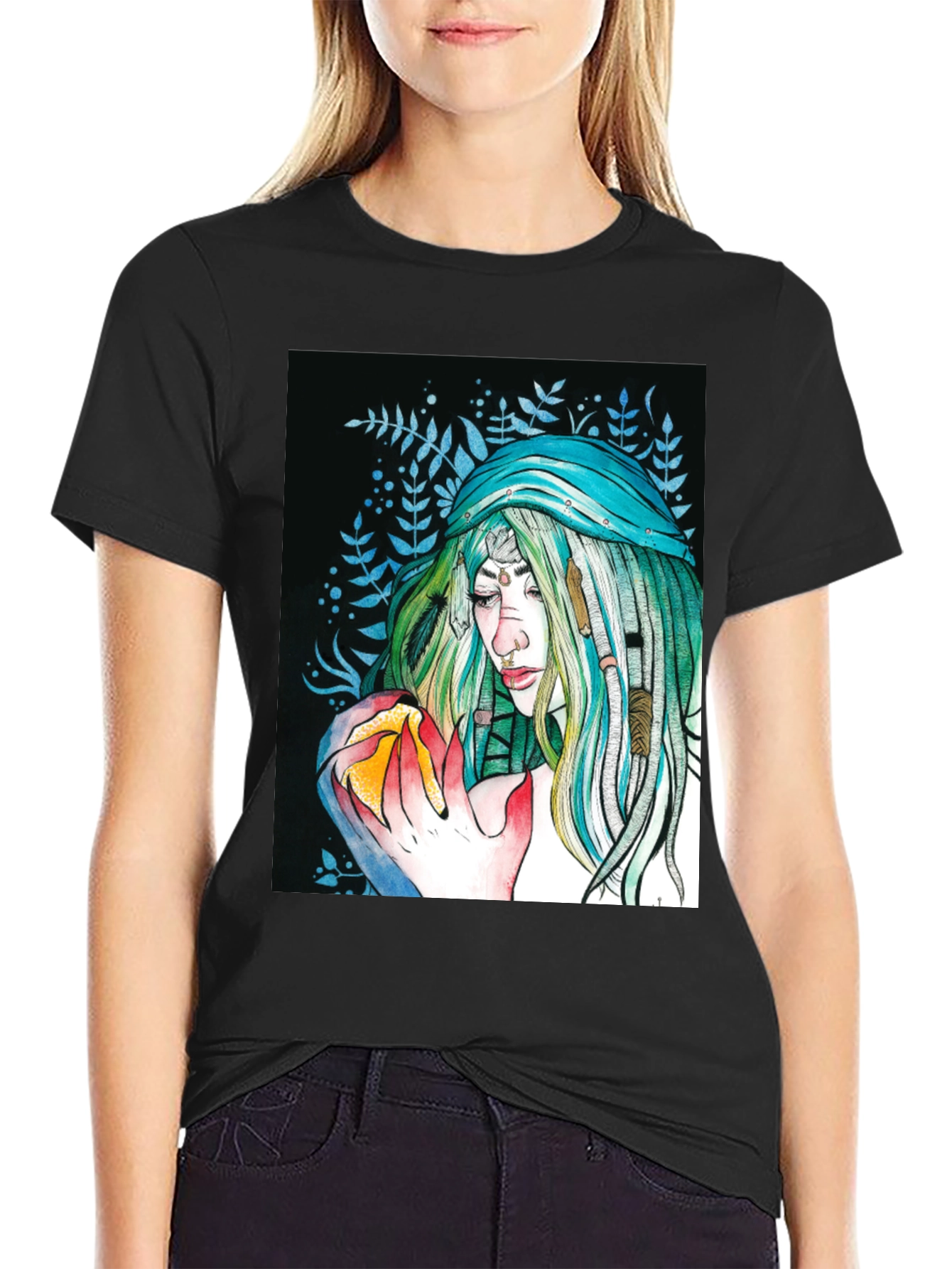 Mystic Woman Graphic Tee - Black Cotton T-Shirt