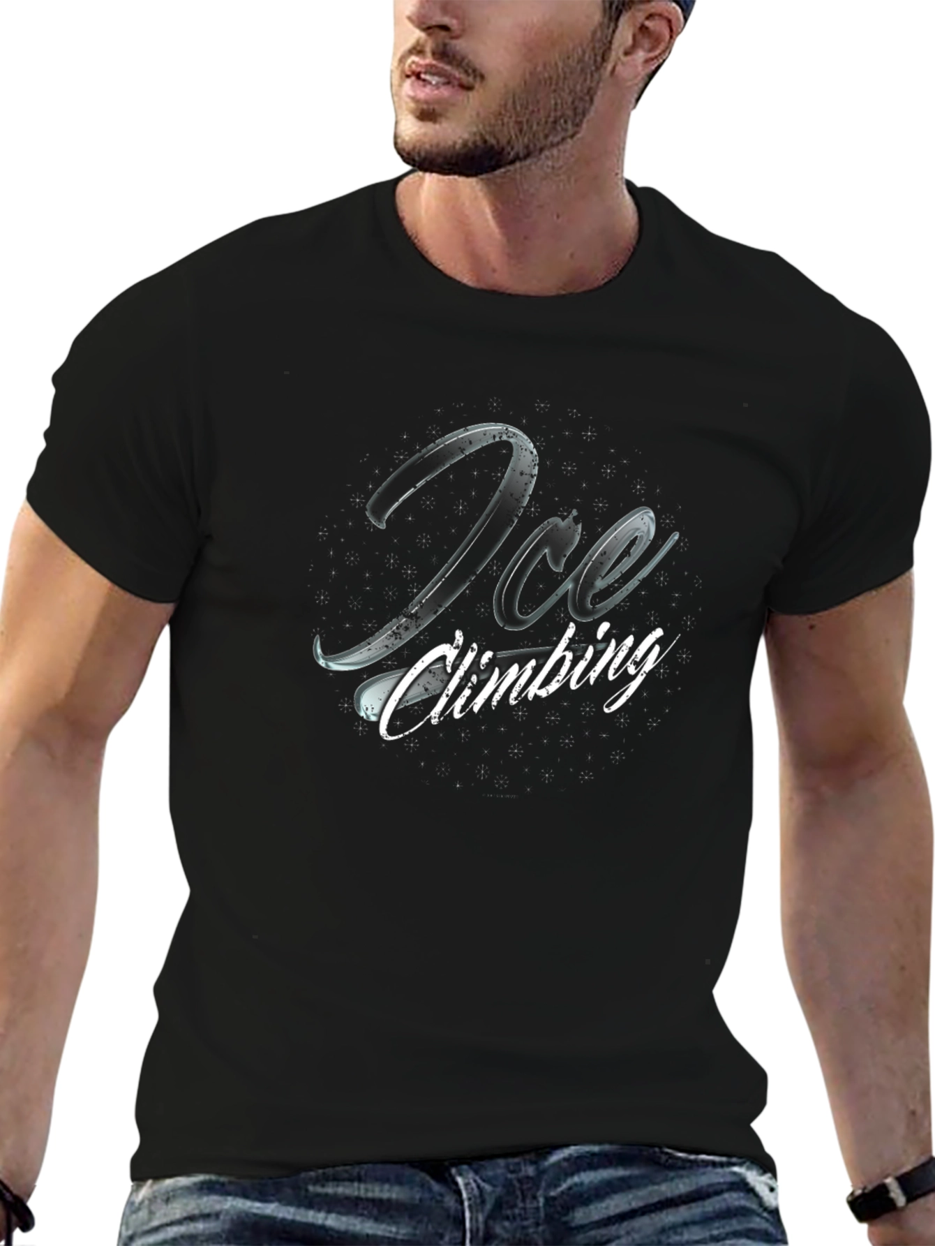 Ice Climbing Graphic Tee - Black Cotton