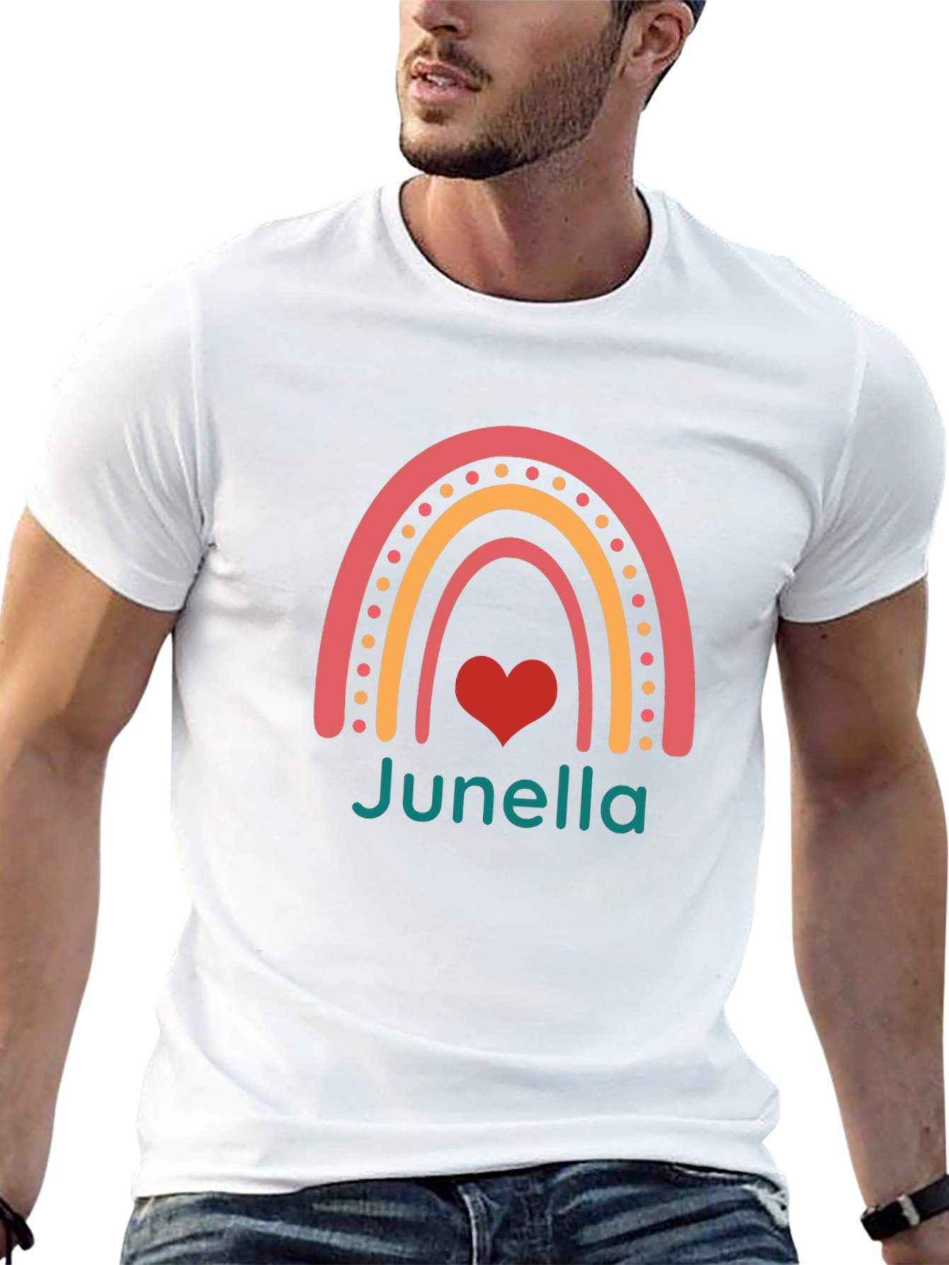 Junella Rainbow Heart Graphic T-Shirt