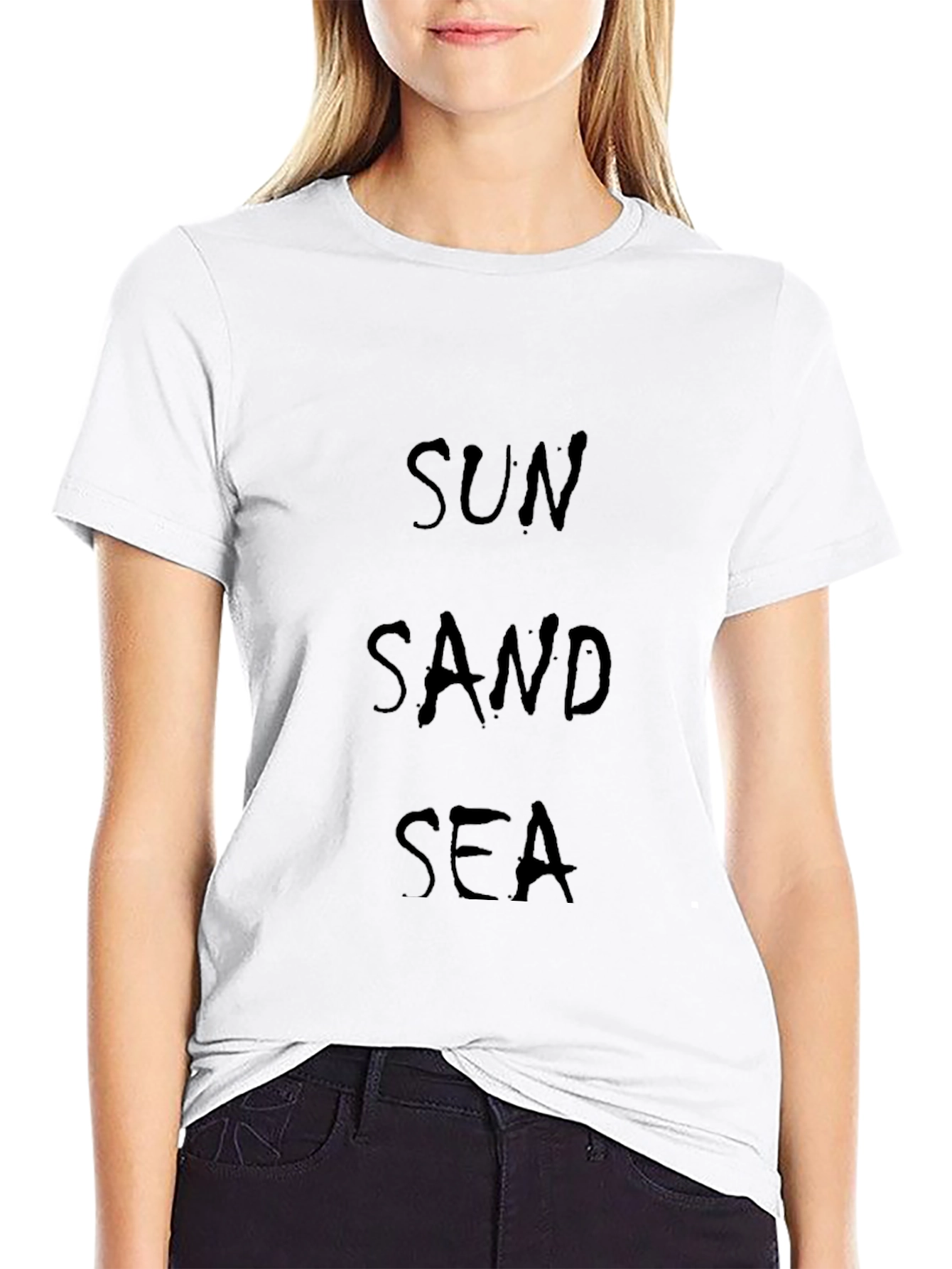 Sun Sand Sea Graphic Tee - Black Cotton T-Shirt