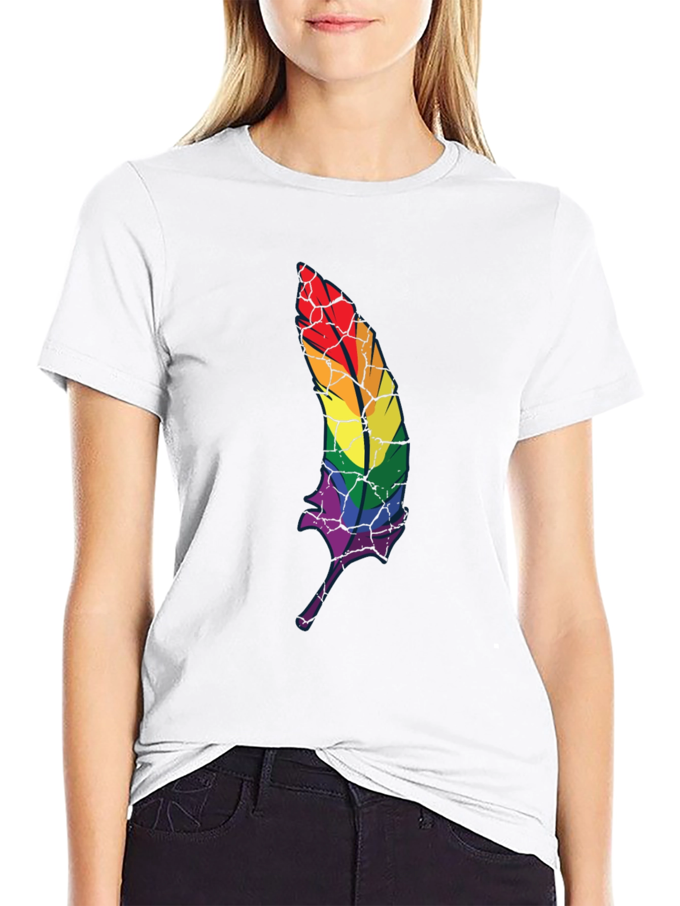 Rainbow Feather Graphic T-Shirt