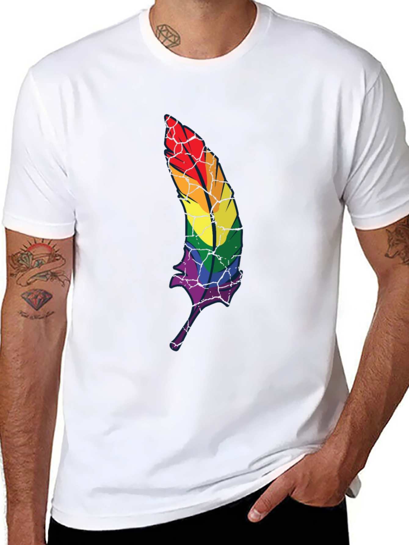 Rainbow Feather Graphic T-Shirt