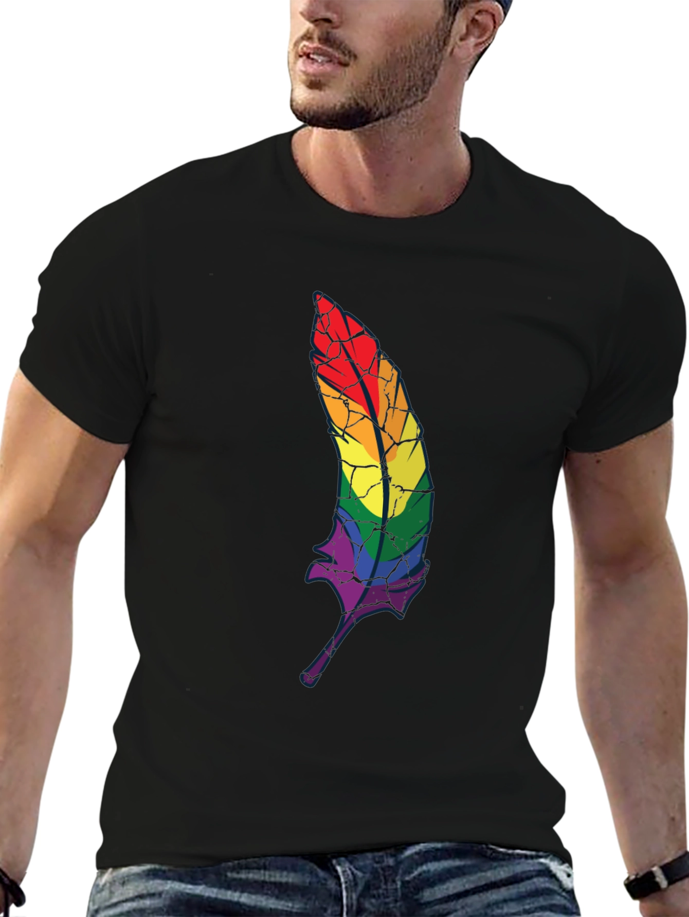 Rainbow Feather Graphic T-Shirt