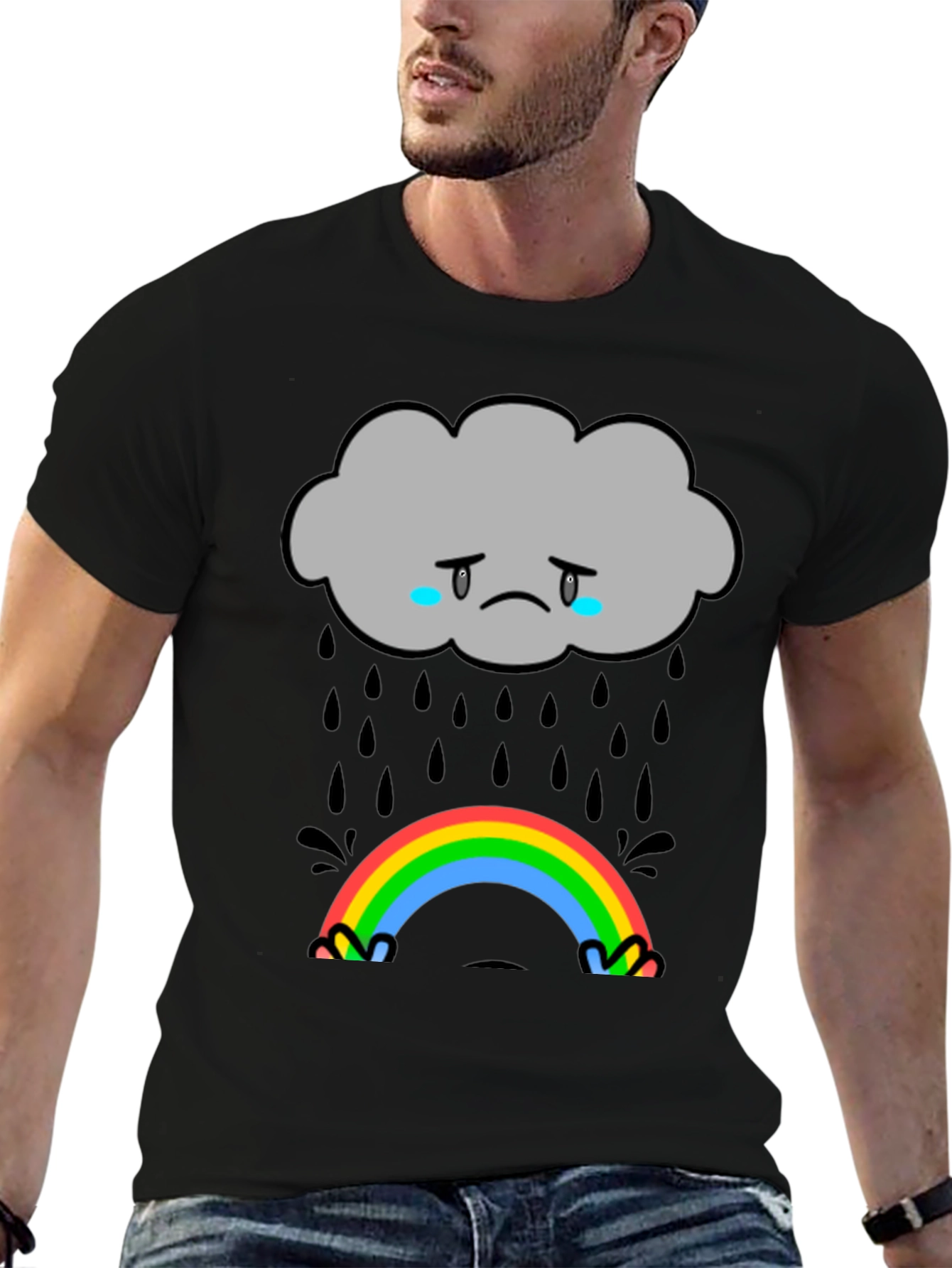 Sad Cloud Rainbow Graphic T-Shirt