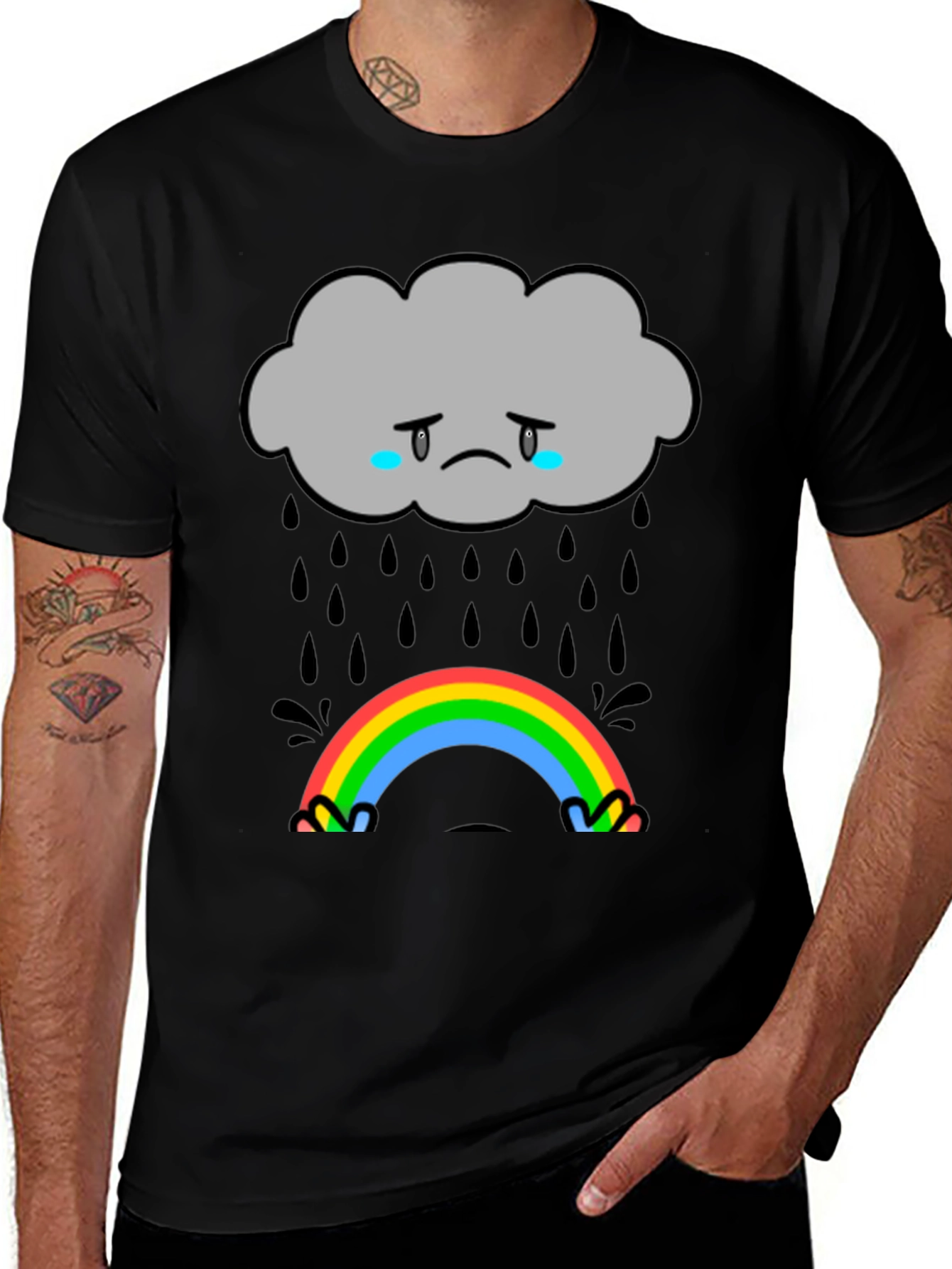 Sad Cloud Rainbow Graphic T-Shirt