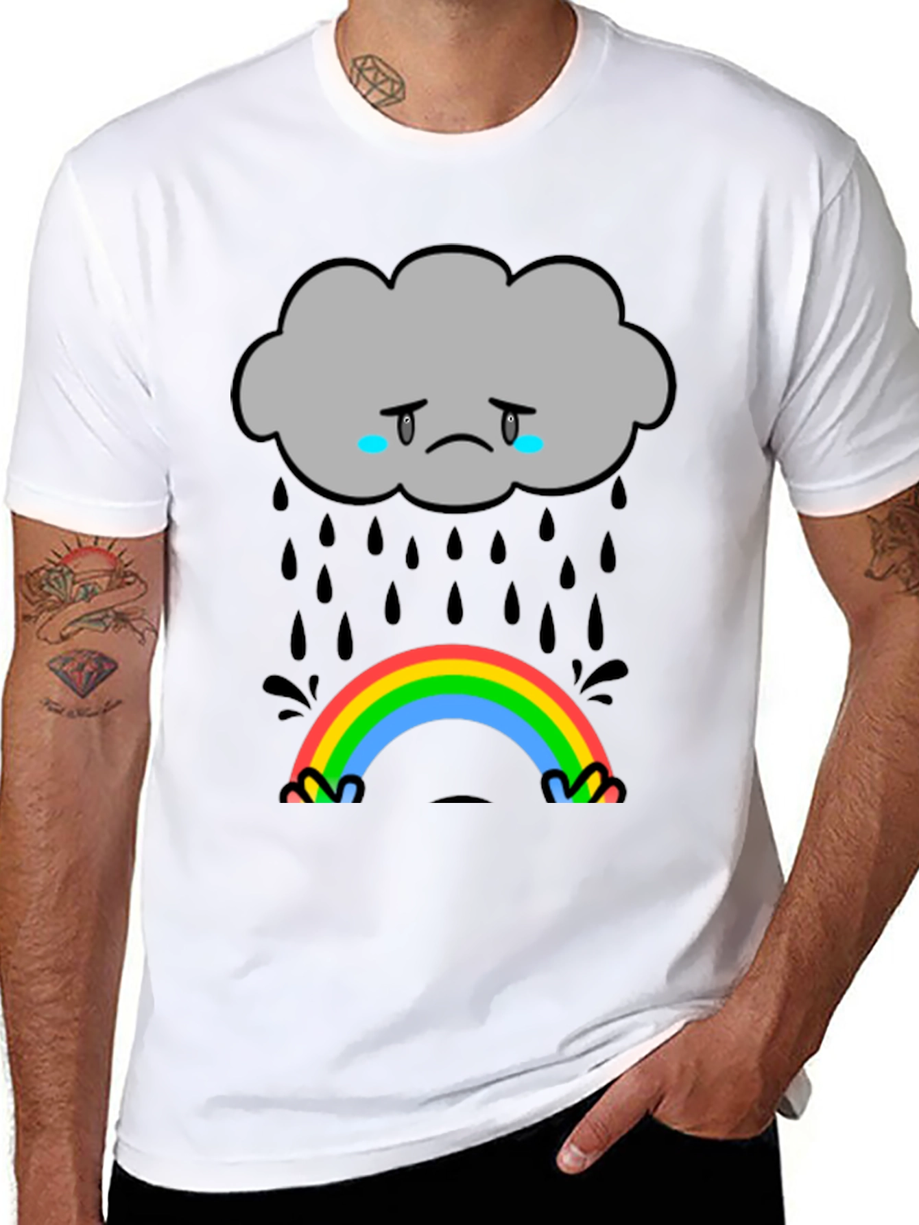 Sad Cloud Rainbow Graphic T-Shirt