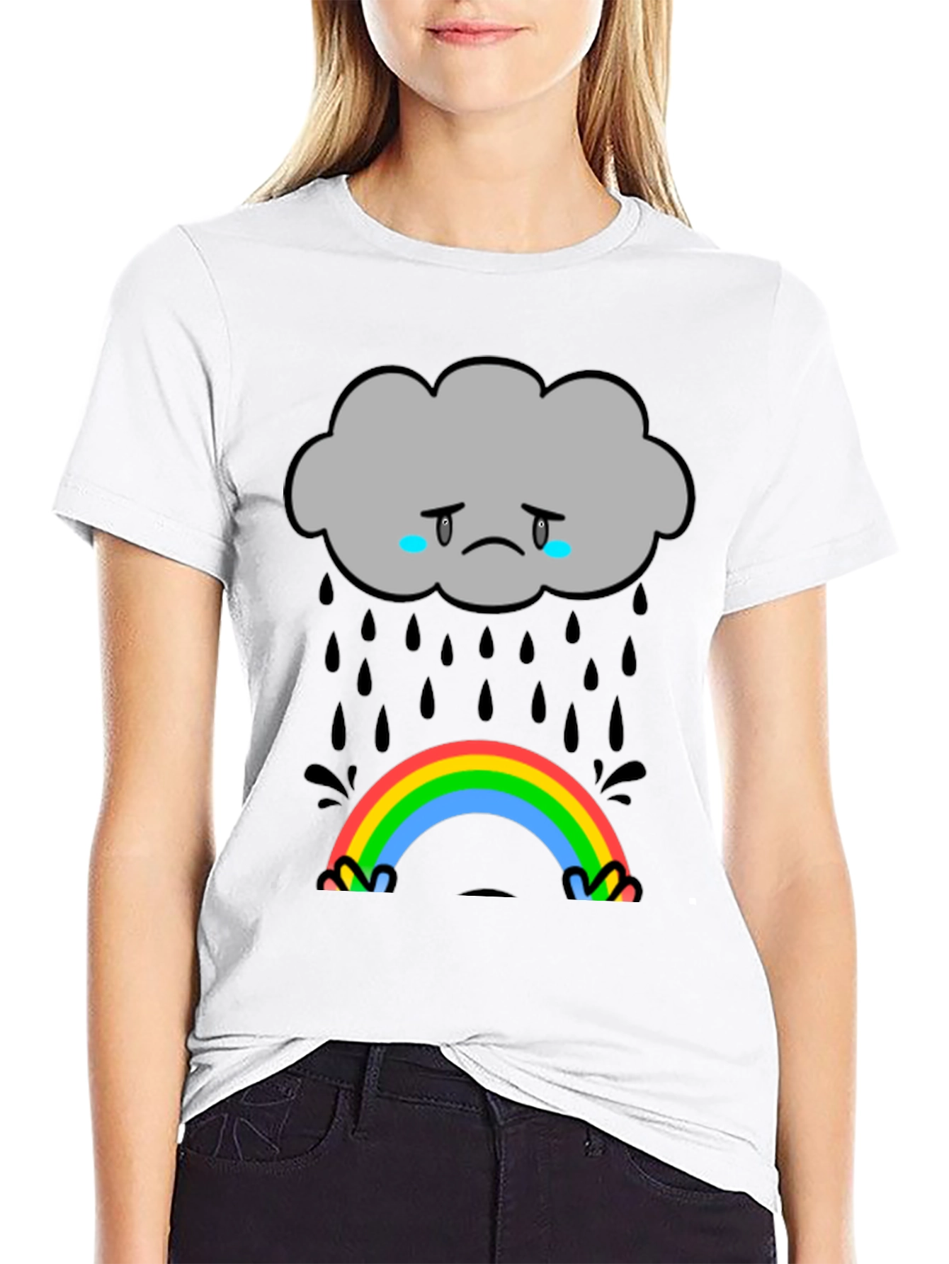 Sad Cloud Rainbow Graphic T-Shirt