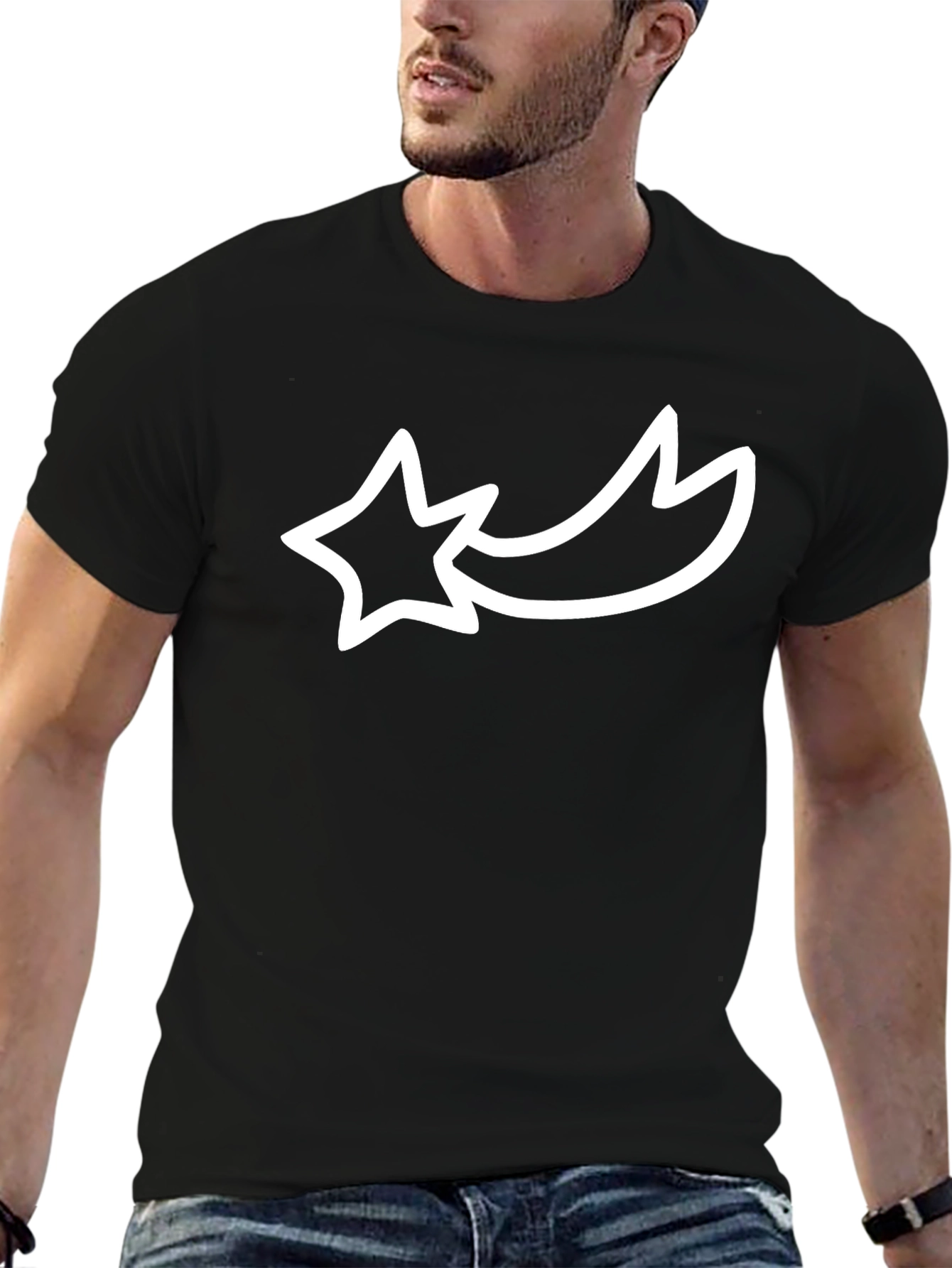 Stylish Black Tee with Shooting Star Graphic