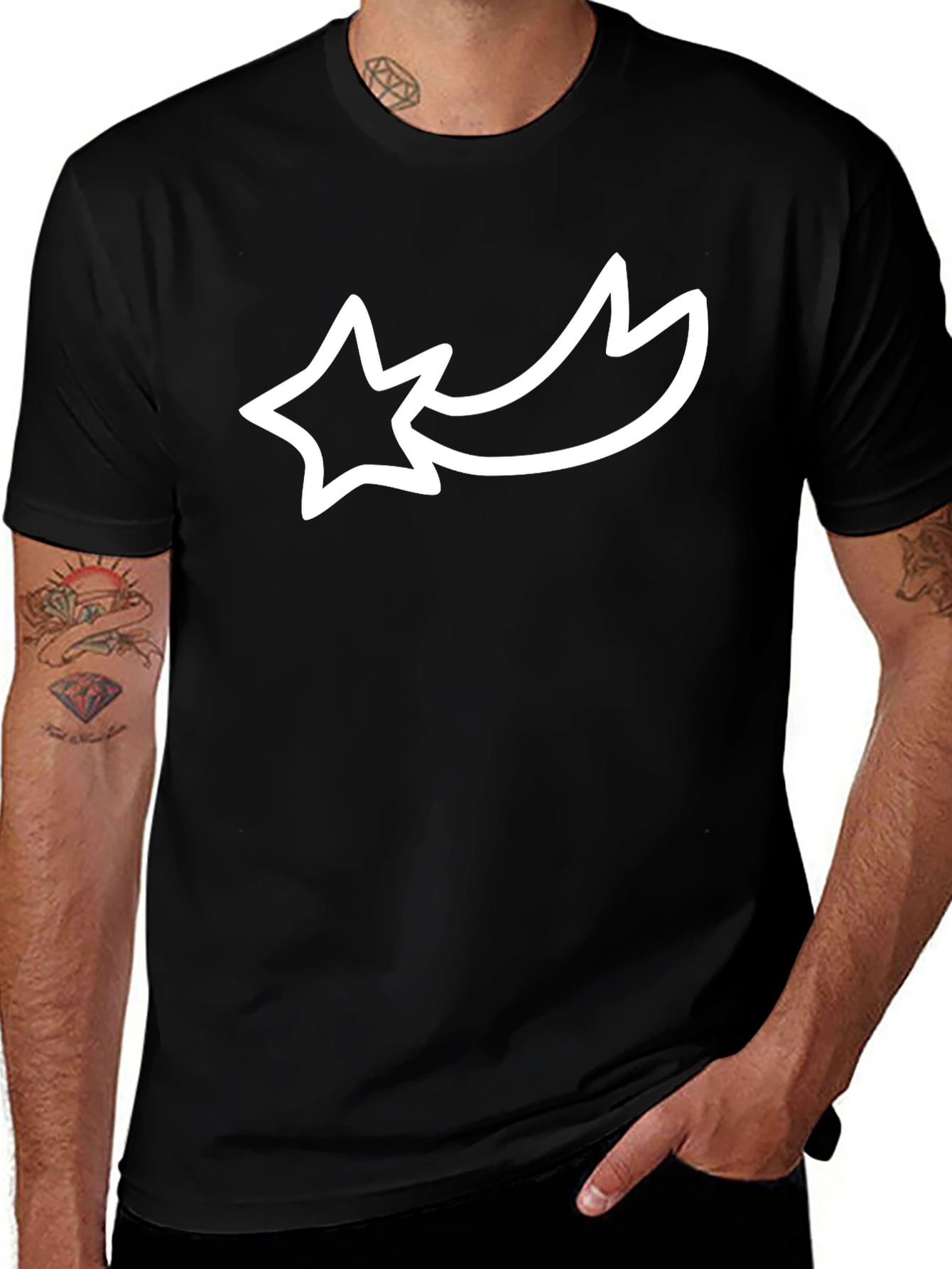 Stylish Black Tee with Shooting Star Graphic