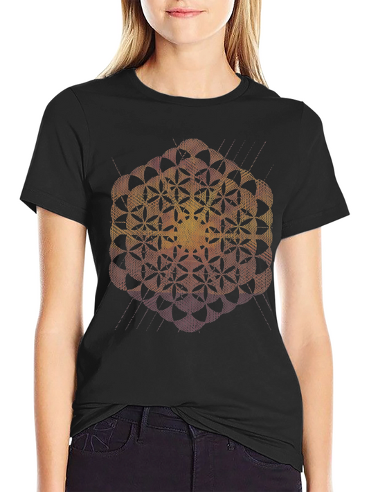 Geometric Flower of Life Black T-Shirt
