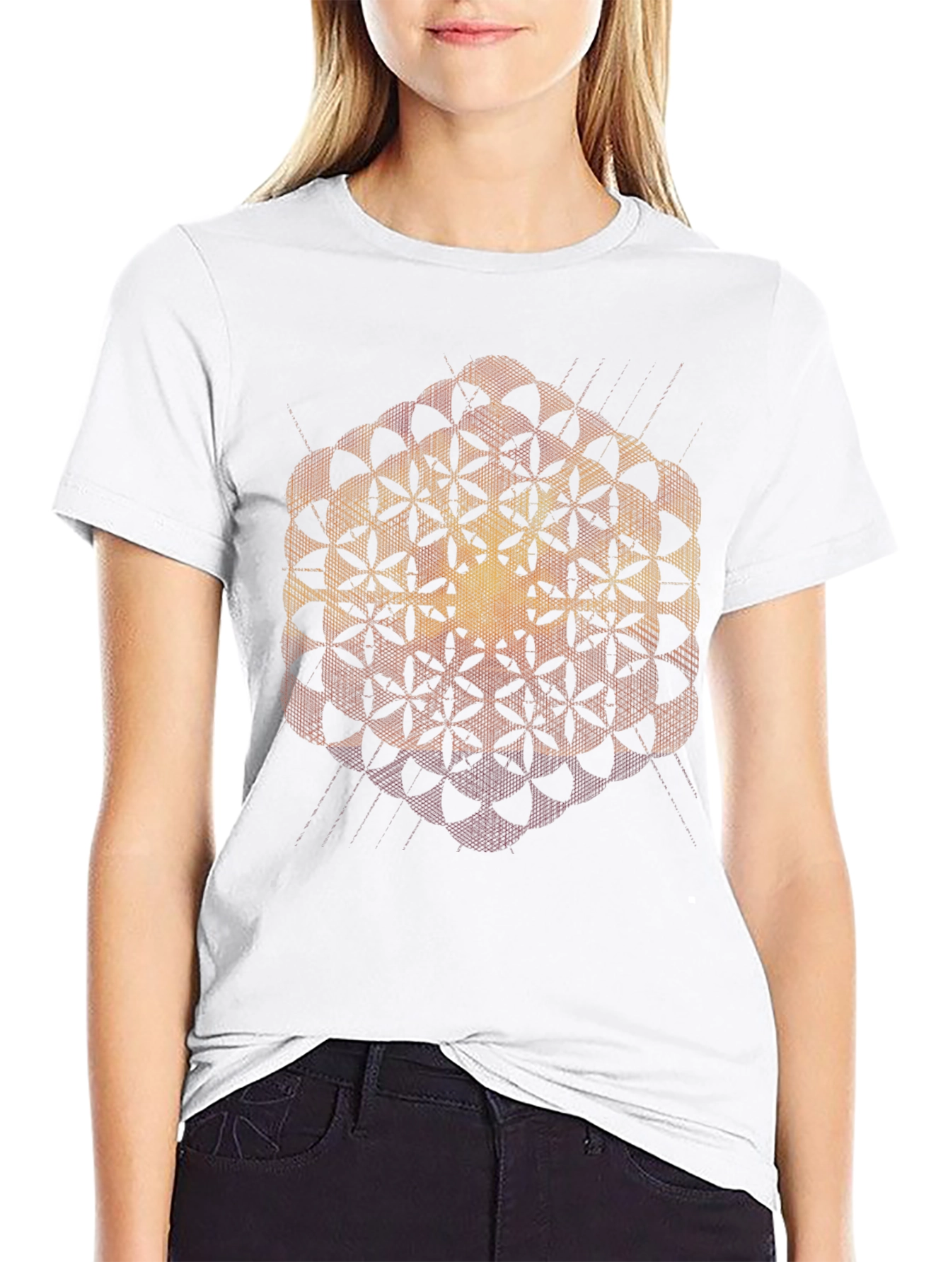 Geometric Flower of Life Black T-Shirt