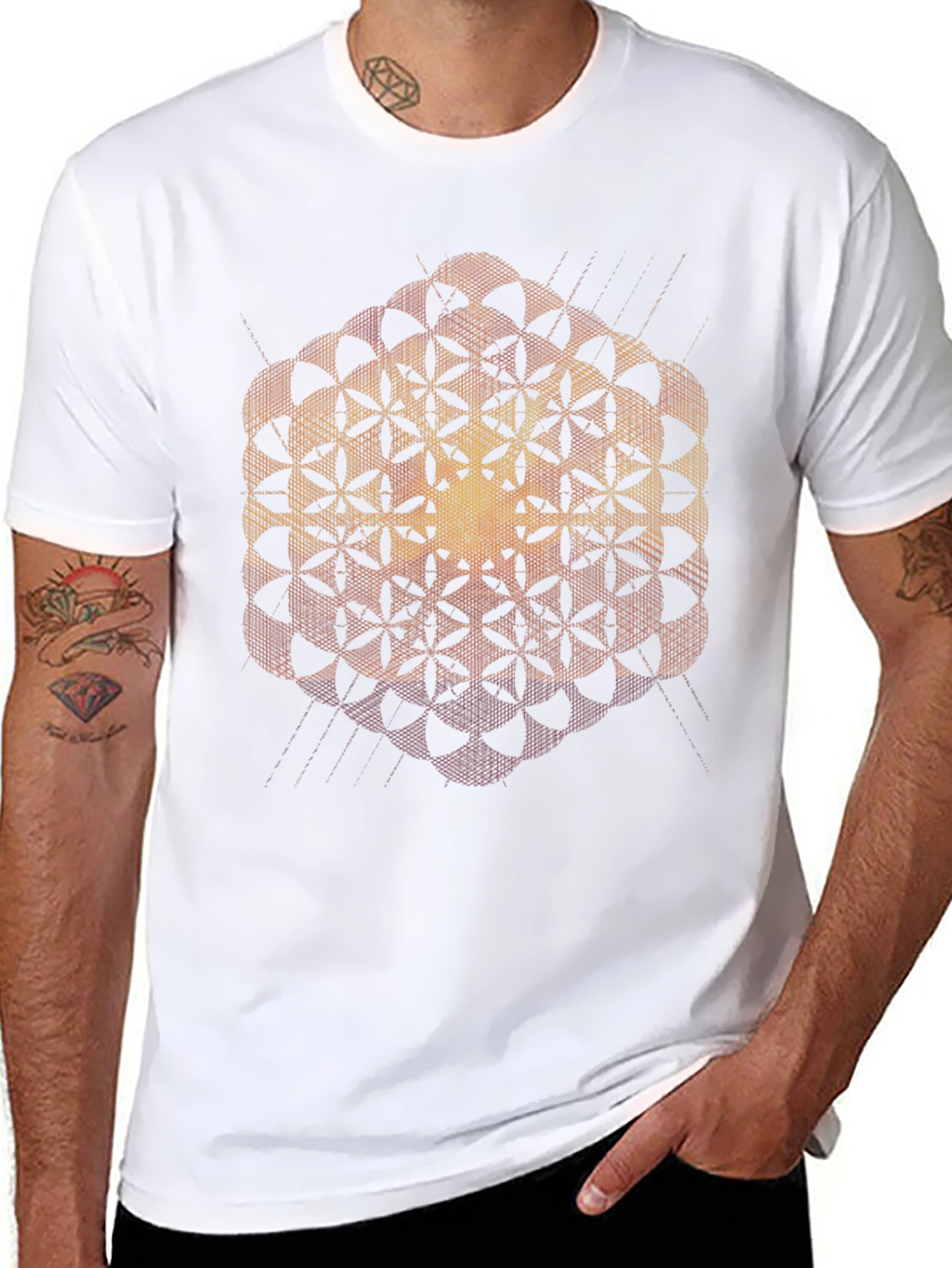 Geometric Flower of Life Black T-Shirt