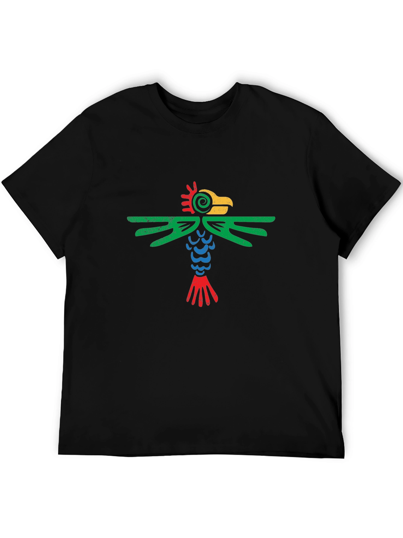 Aztec Bird Graphic Tee - Black Cotton T-Shirt