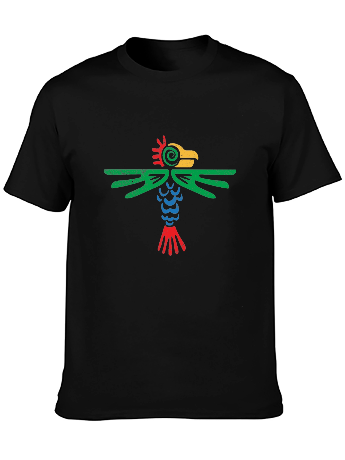 Aztec Bird Graphic Tee - Black Cotton T-Shirt