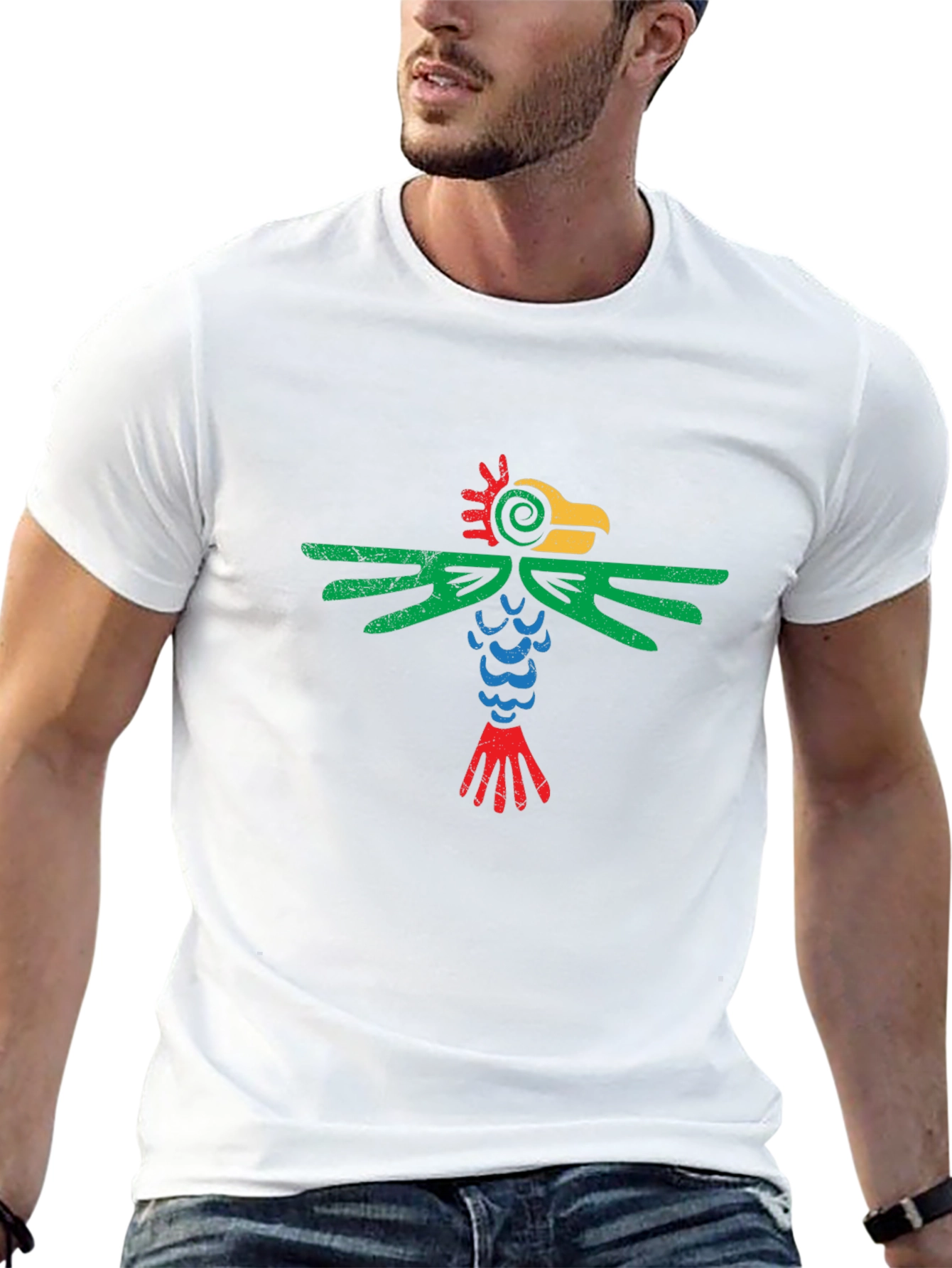 Aztec Bird Graphic Tee - Black Cotton T-Shirt