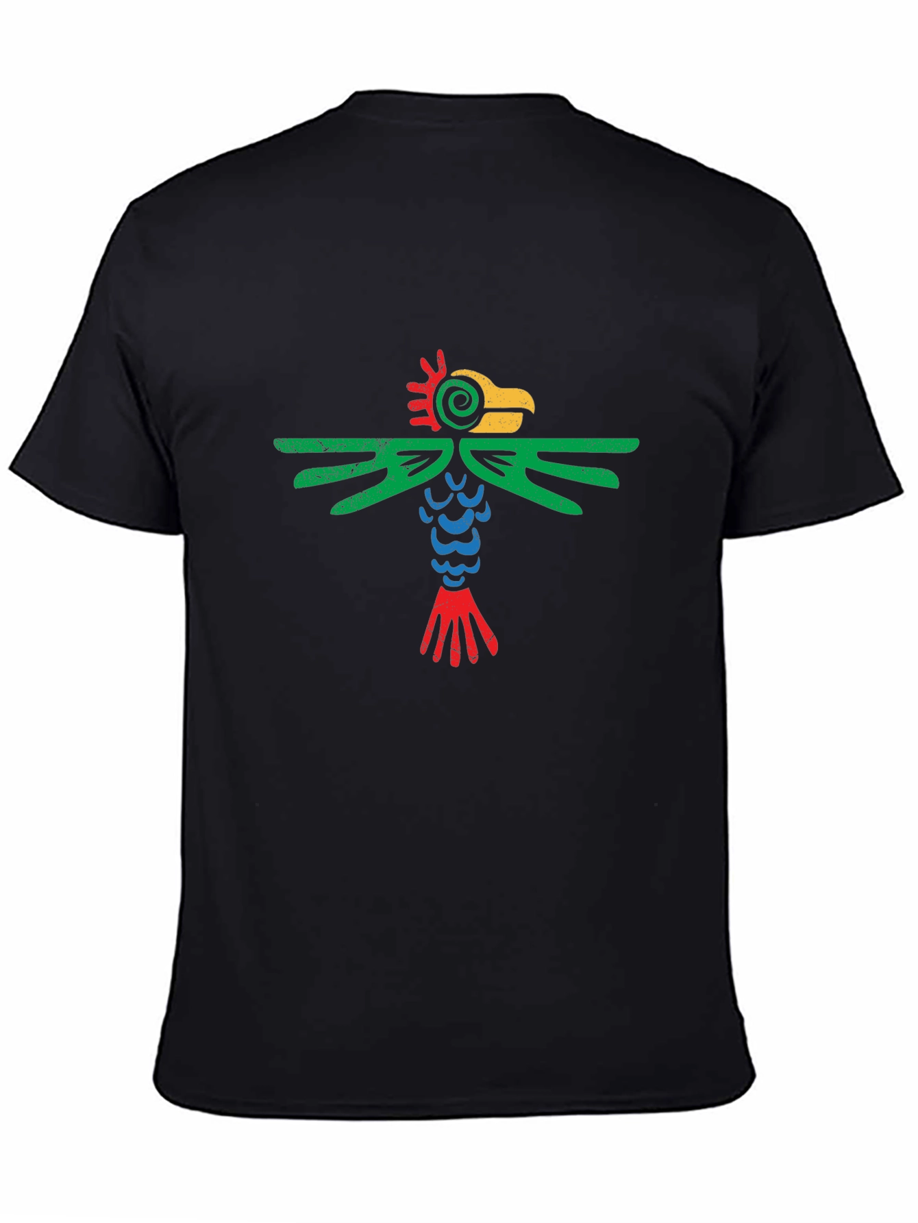 Aztec Bird Graphic Tee - Black Cotton T-Shirt