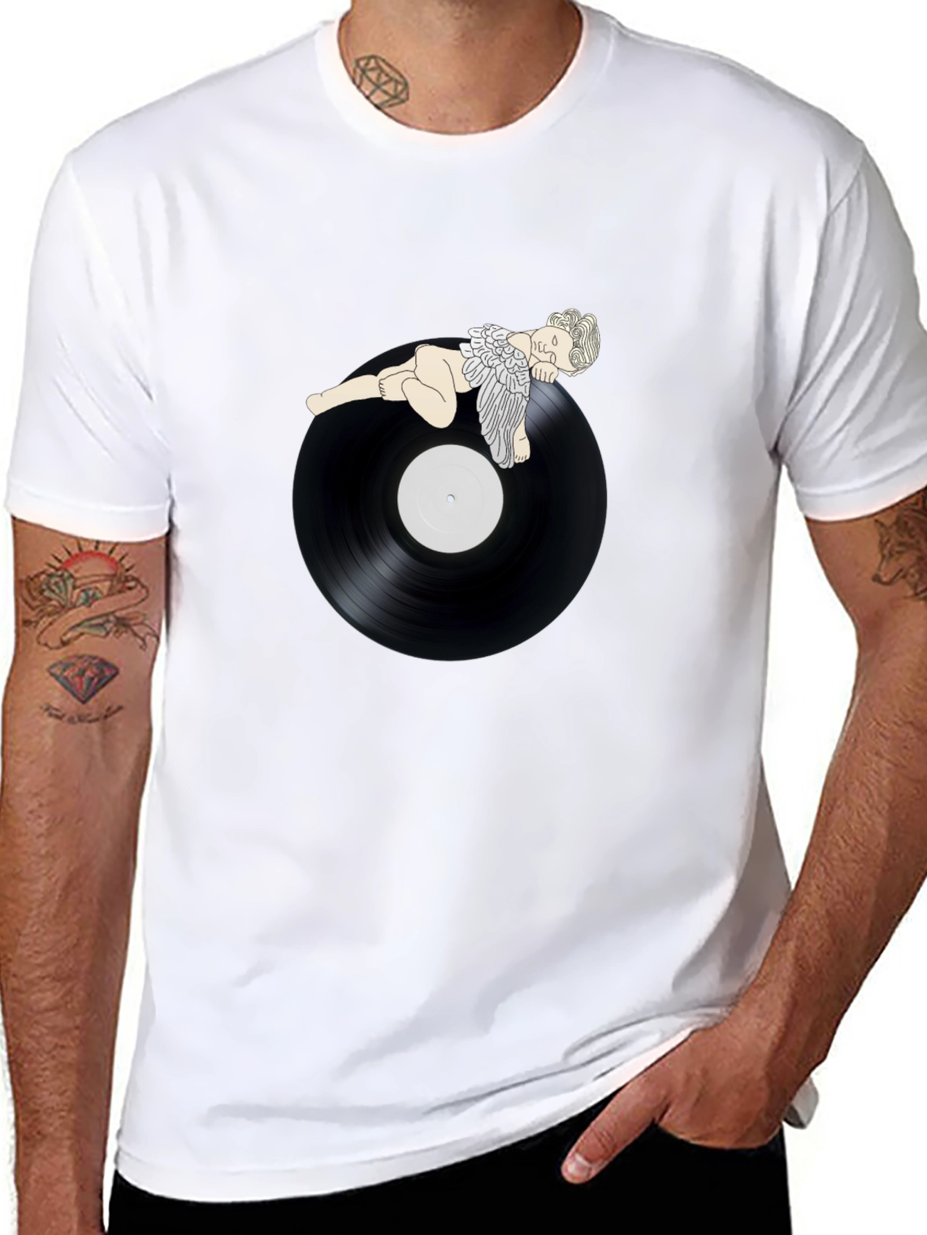Angel On Record Black T-Shirt