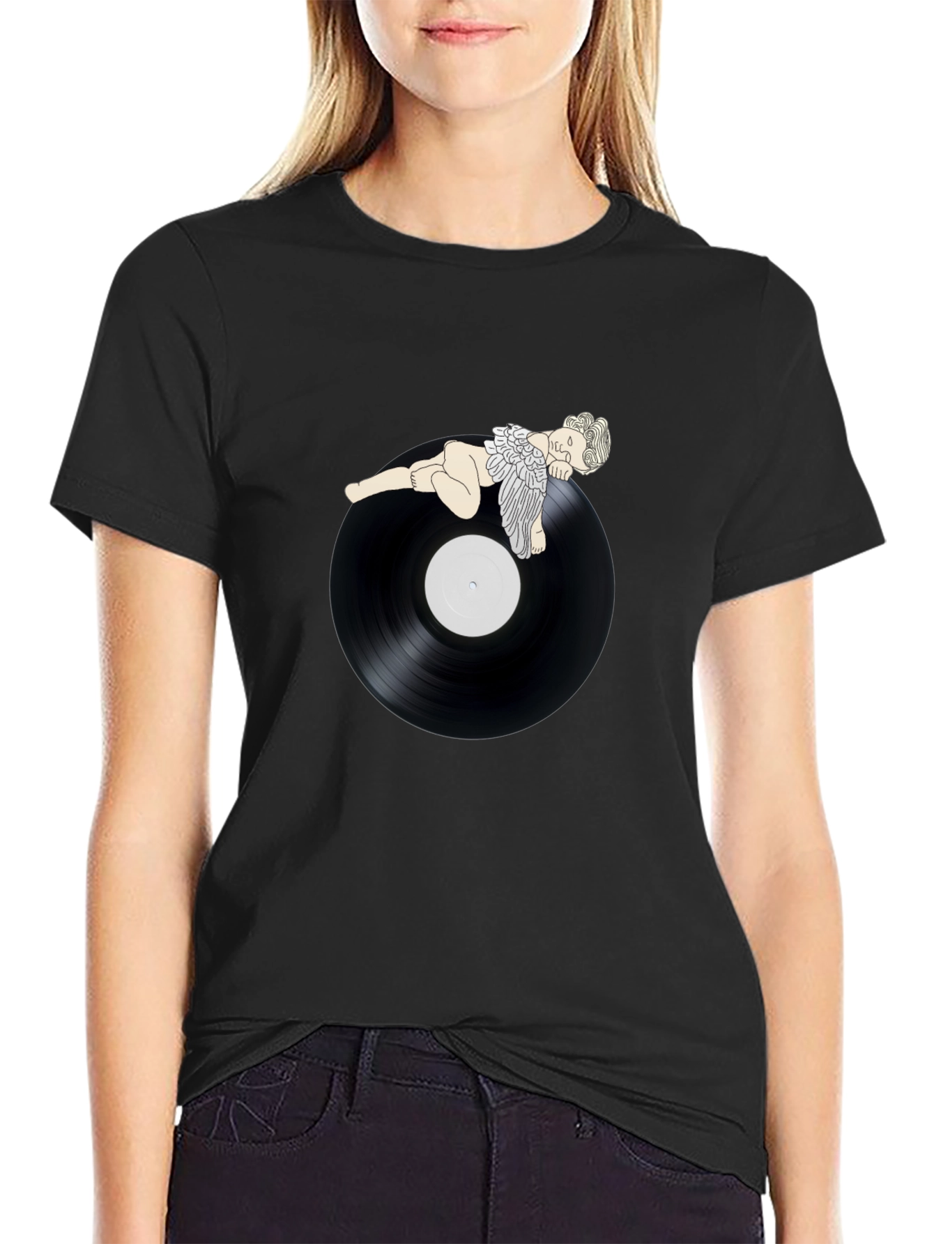 Angel On Record Black T-Shirt