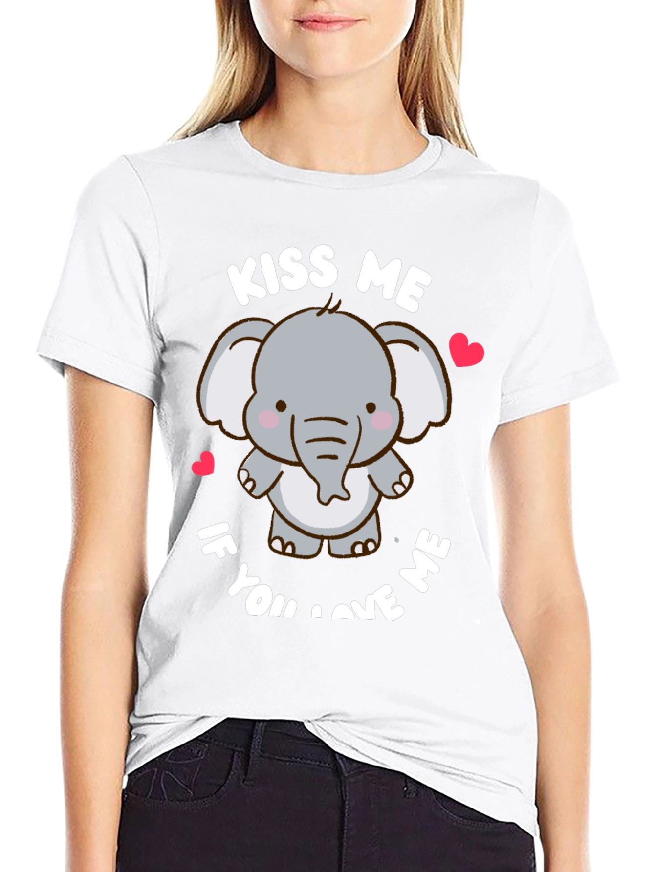 Cute Elephant Kiss Me Graphic T-Shirt