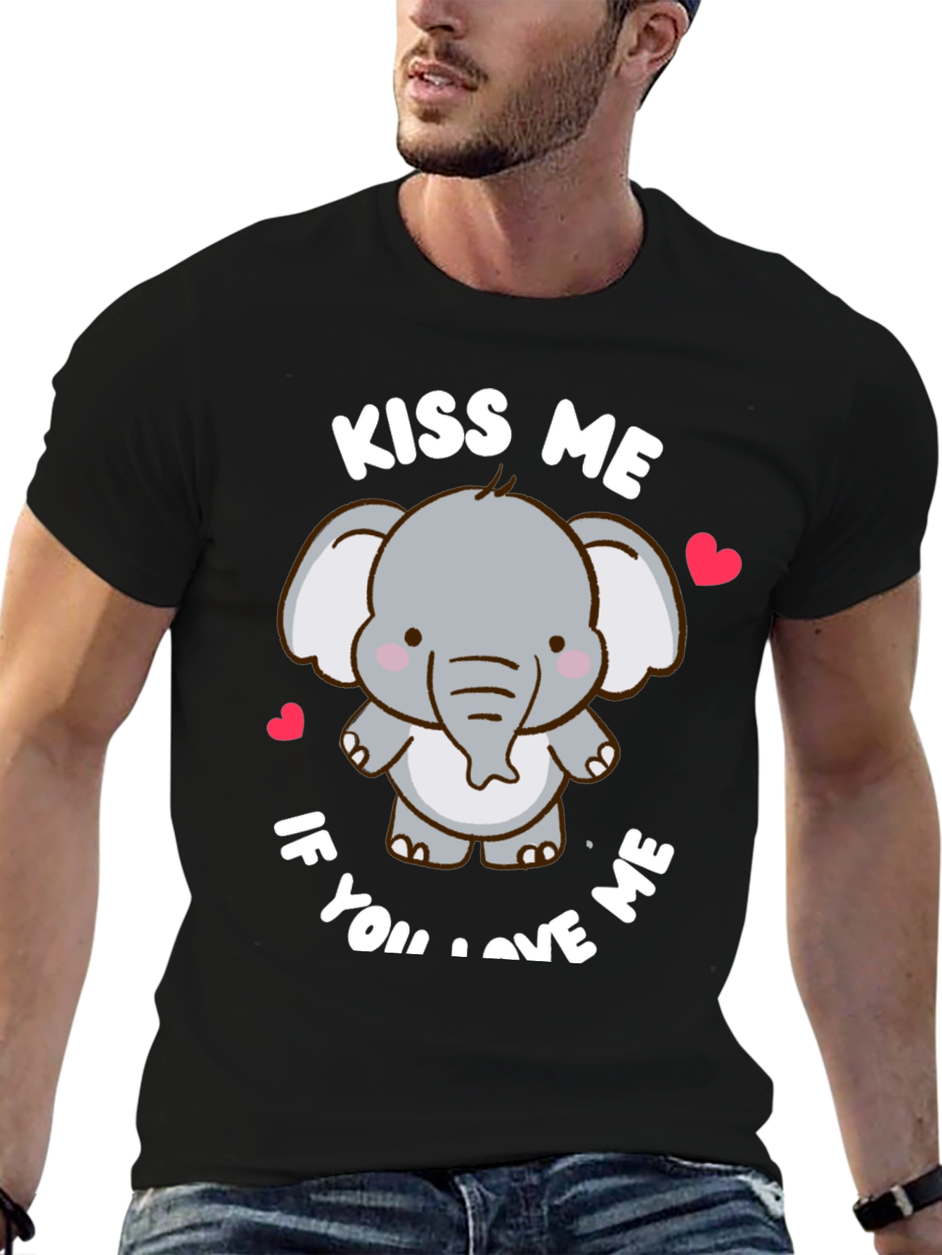 Cute Elephant Kiss Me Graphic T-Shirt