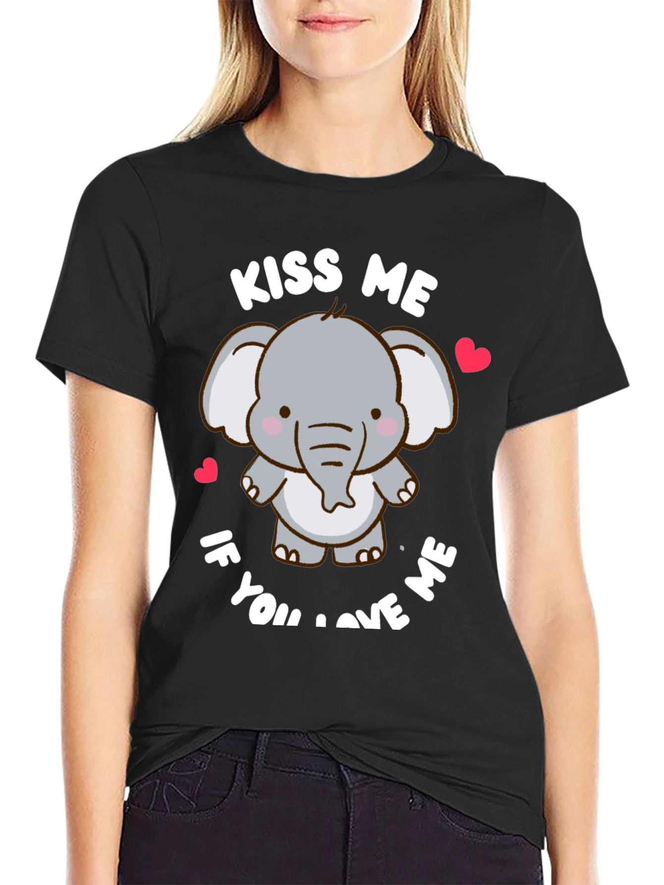 Cute Elephant Kiss Me Graphic T-Shirt