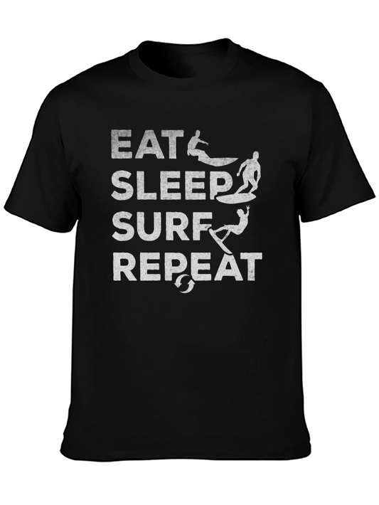 Eat Sleep Surf Repeat Black Graphic T-Shirt