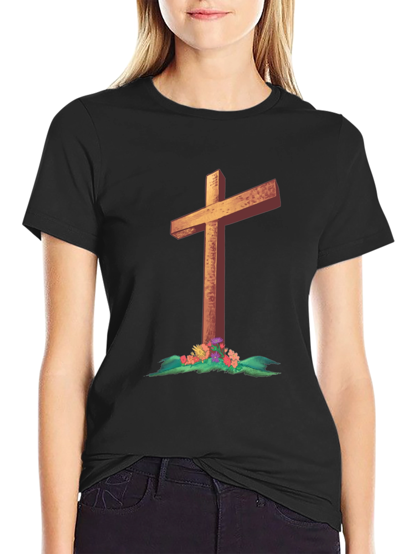 Cross and Flowers Graphic T-Shirt