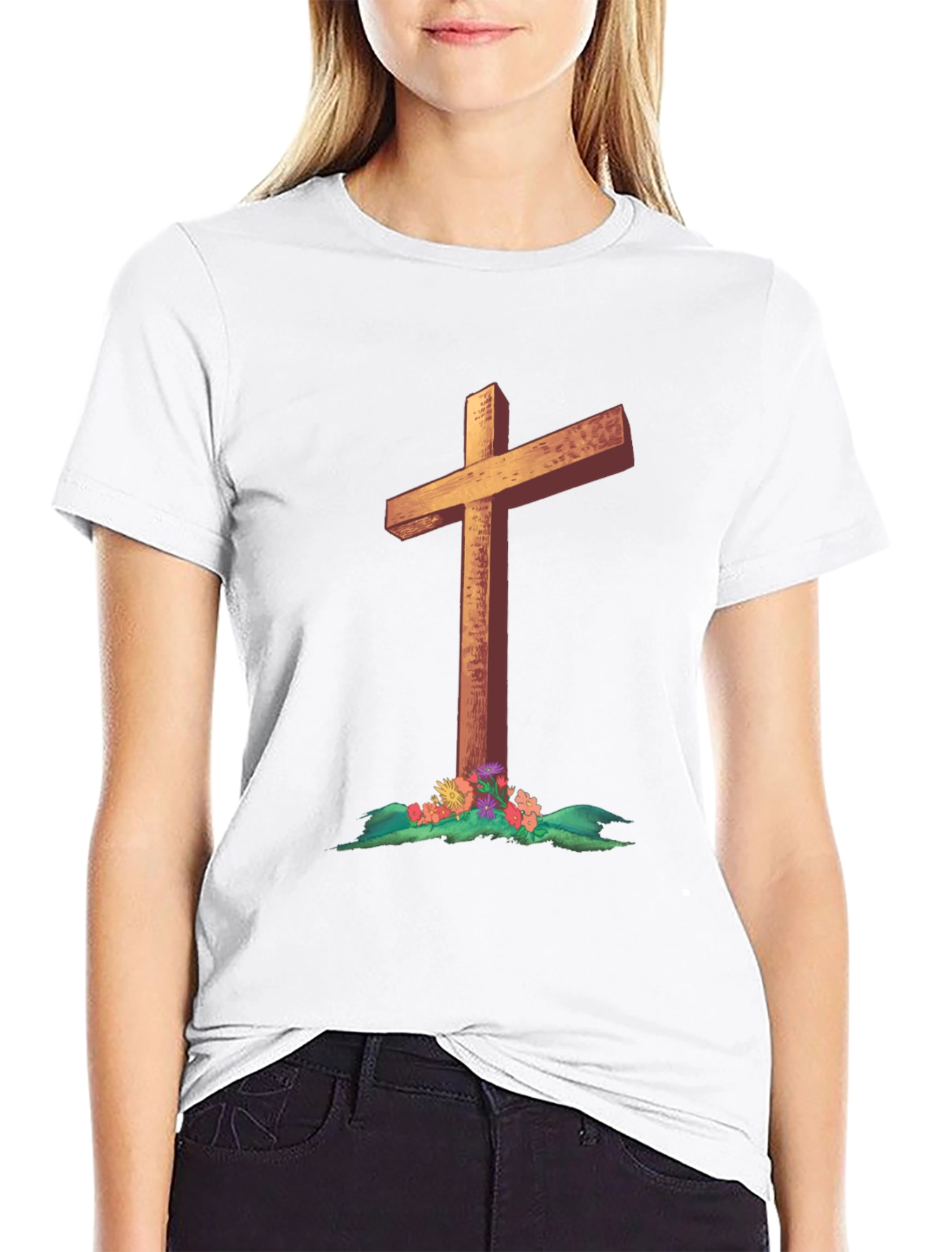 Cross and Flowers Graphic T-Shirt