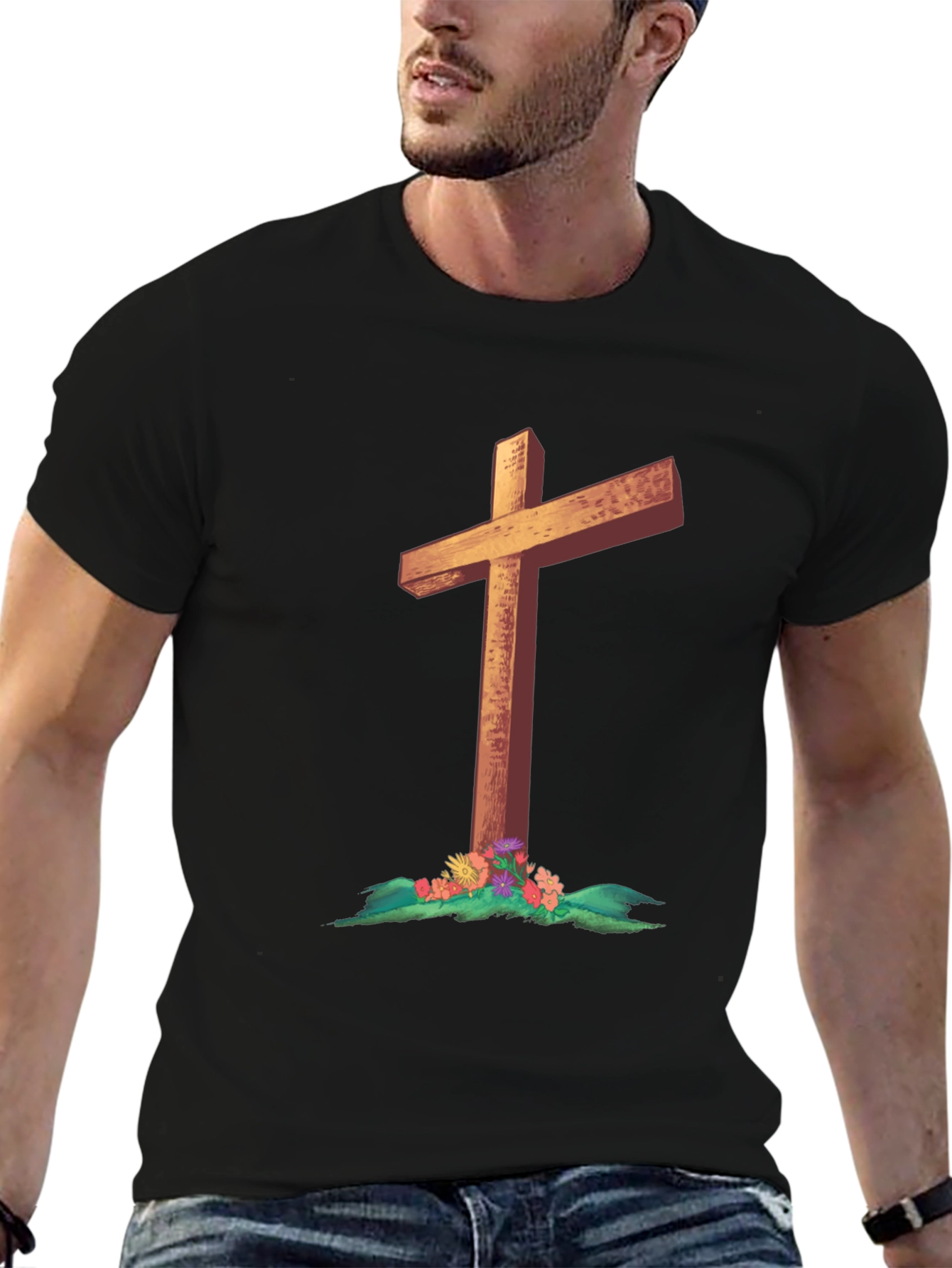 Cross and Flowers Graphic T-Shirt