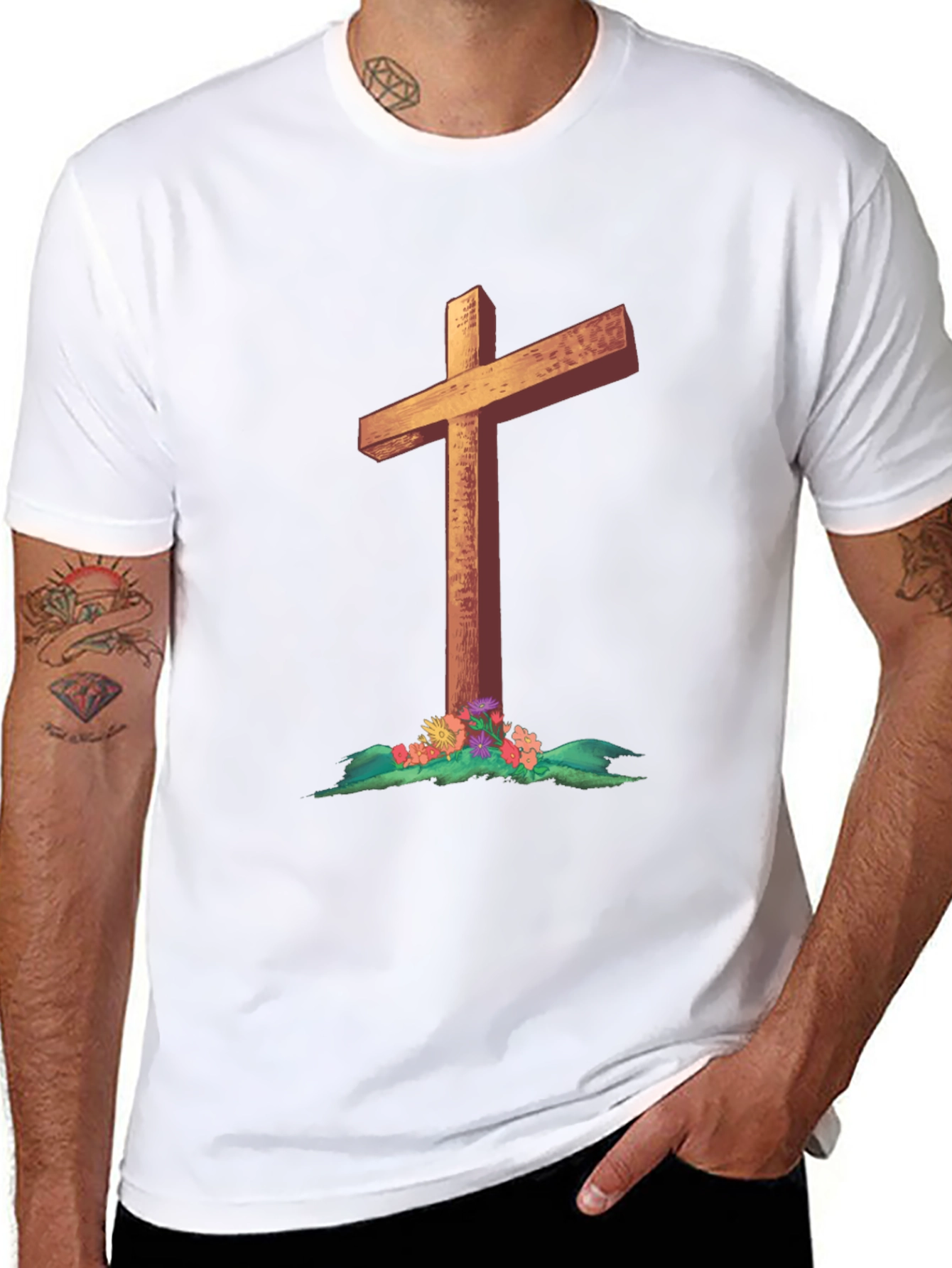 Cross and Flowers Graphic T-Shirt